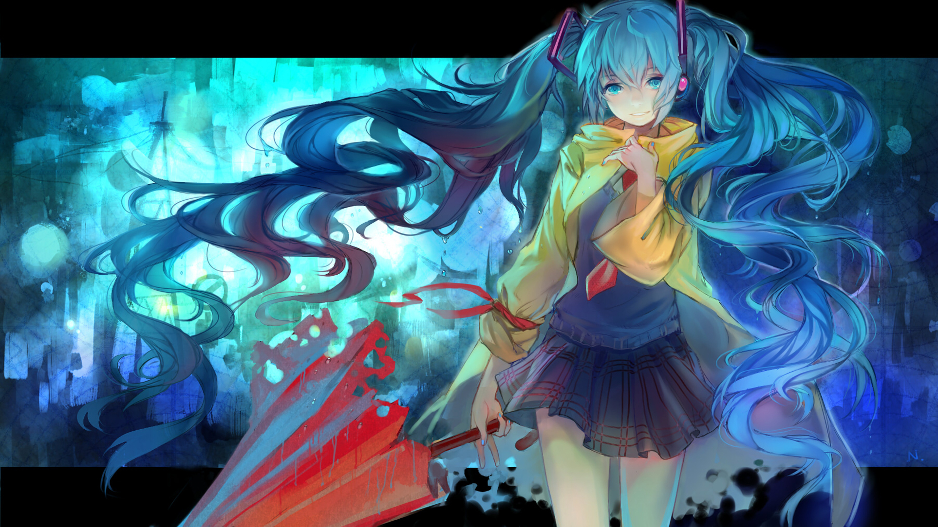 Hatsune Miku with Umbrella HD Wallpaper