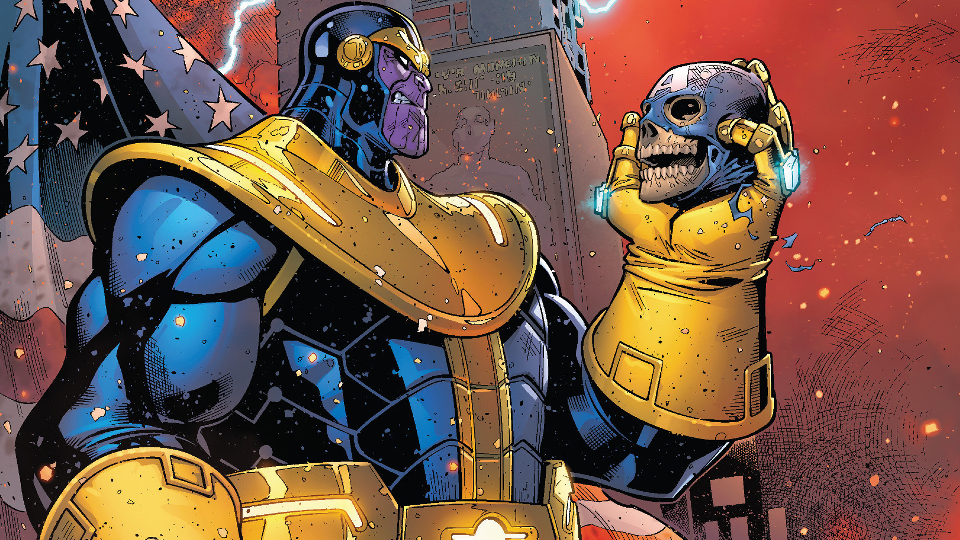 Thanos holding Captain America's skull from Marvel Comics HD Wallpaper