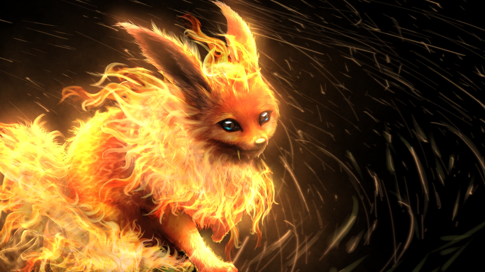 Flareon from Pokémon on fire HD Wallpaper