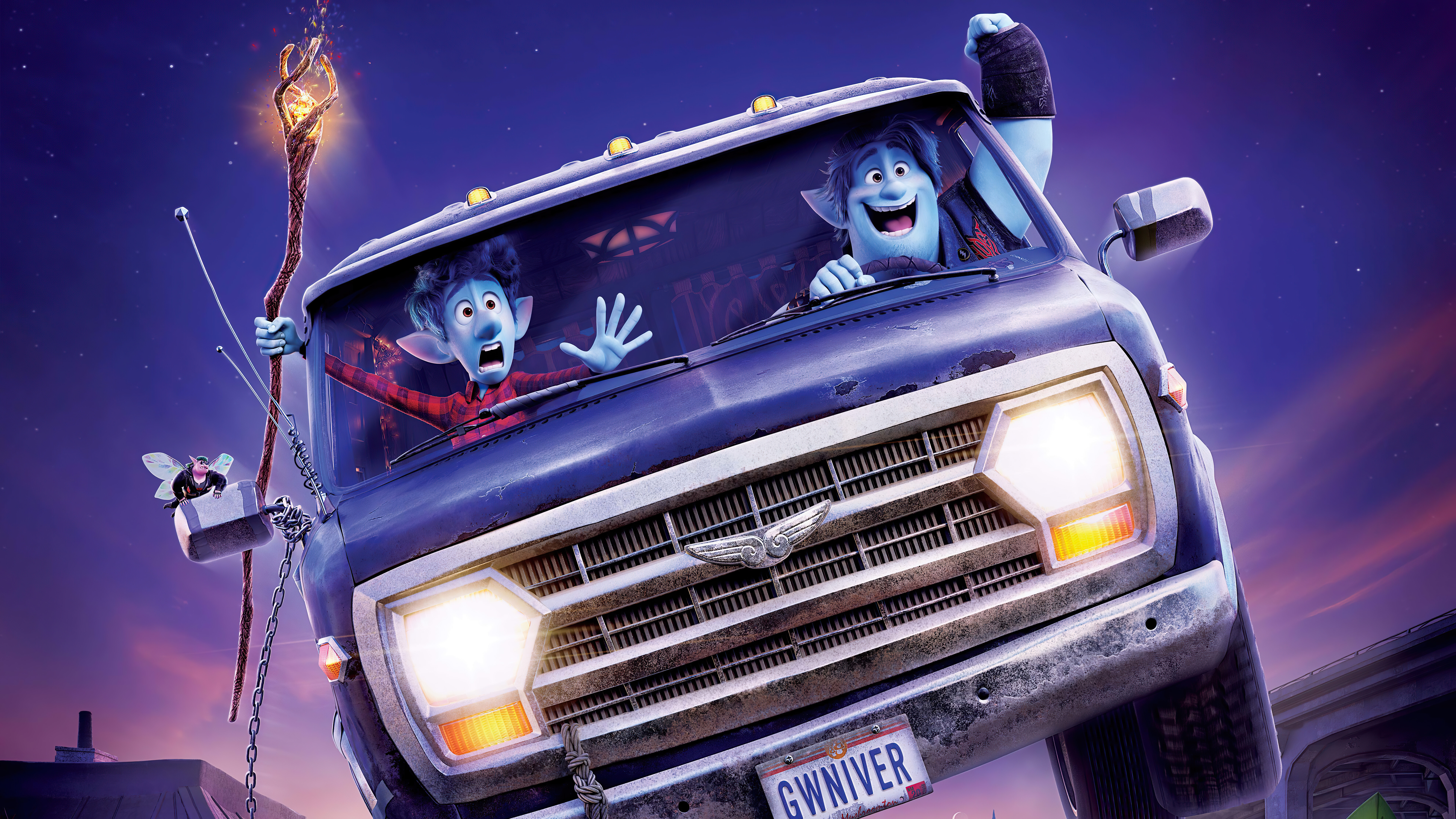 Ian and Barley Lightfoot in a van from Onward HD Wallpaper