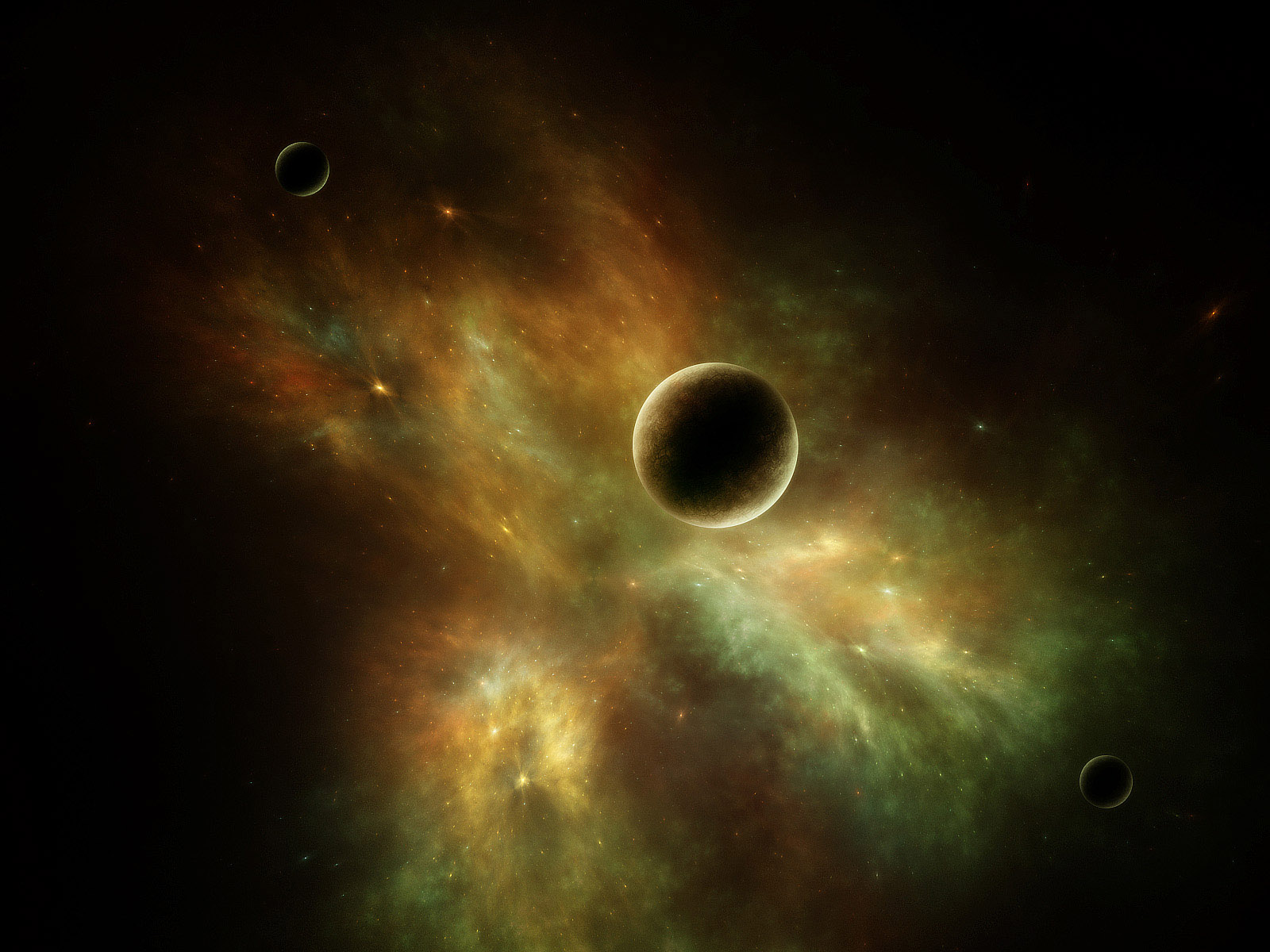 Planets in a Sci-Fi Nebula HD Wallpaper
