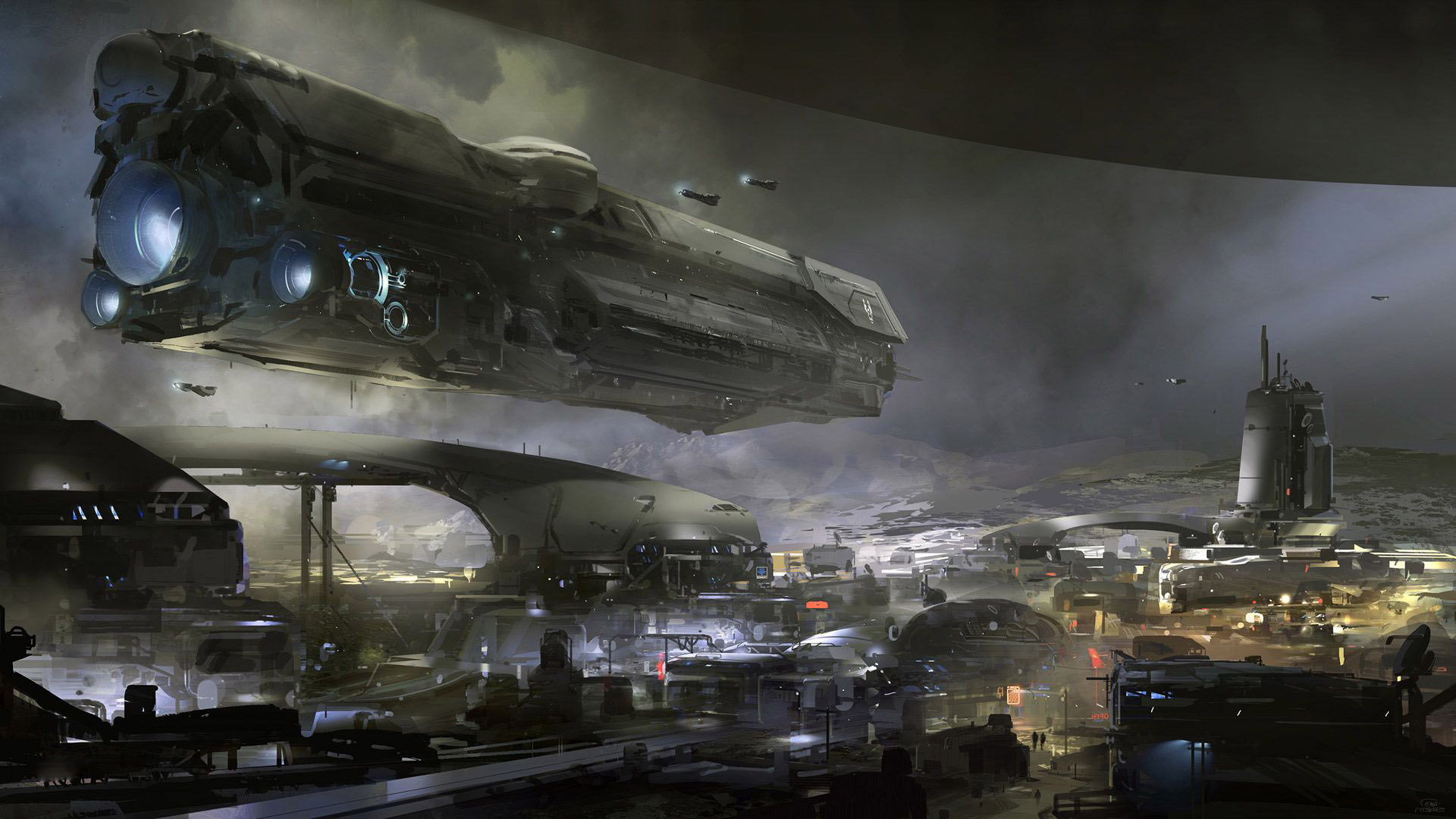 Halo 5: Guardians spaceship over a futuristic city HD Wallpaper