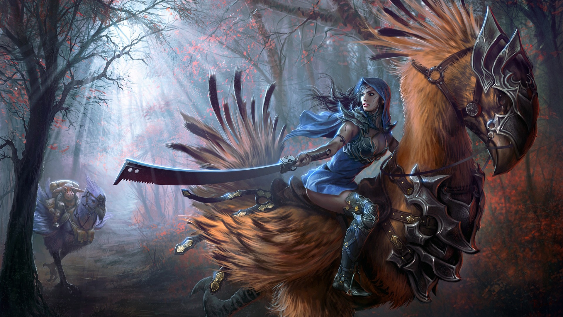Woman riding a Chocobo from Final Fantasy HD Wallpaper