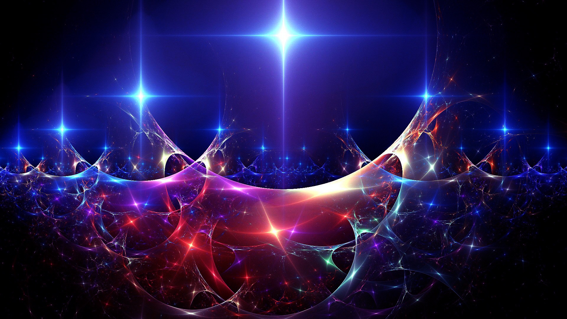 Abstract fractal art with glowing stars and nebulae HD Wallpaper
