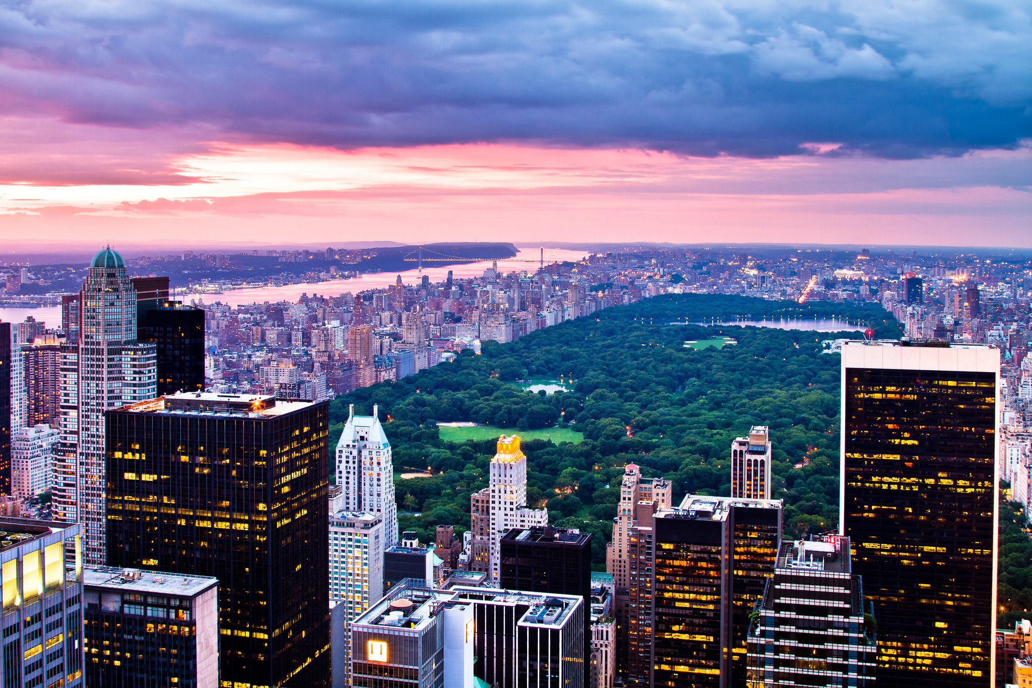 New York City Skyline and Central Park at Sunset HD Wallpaper
