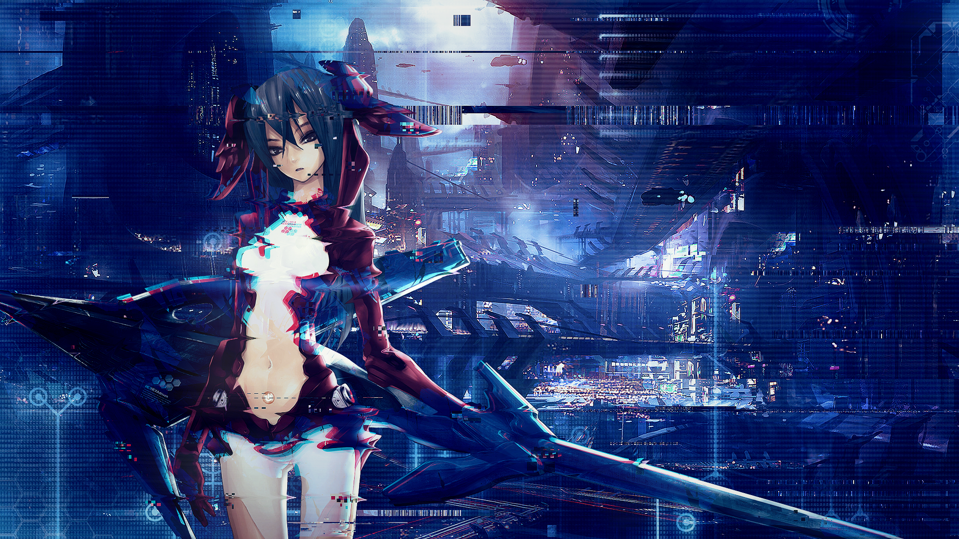 Hatsune Miku in a futuristic city HD Wallpaper