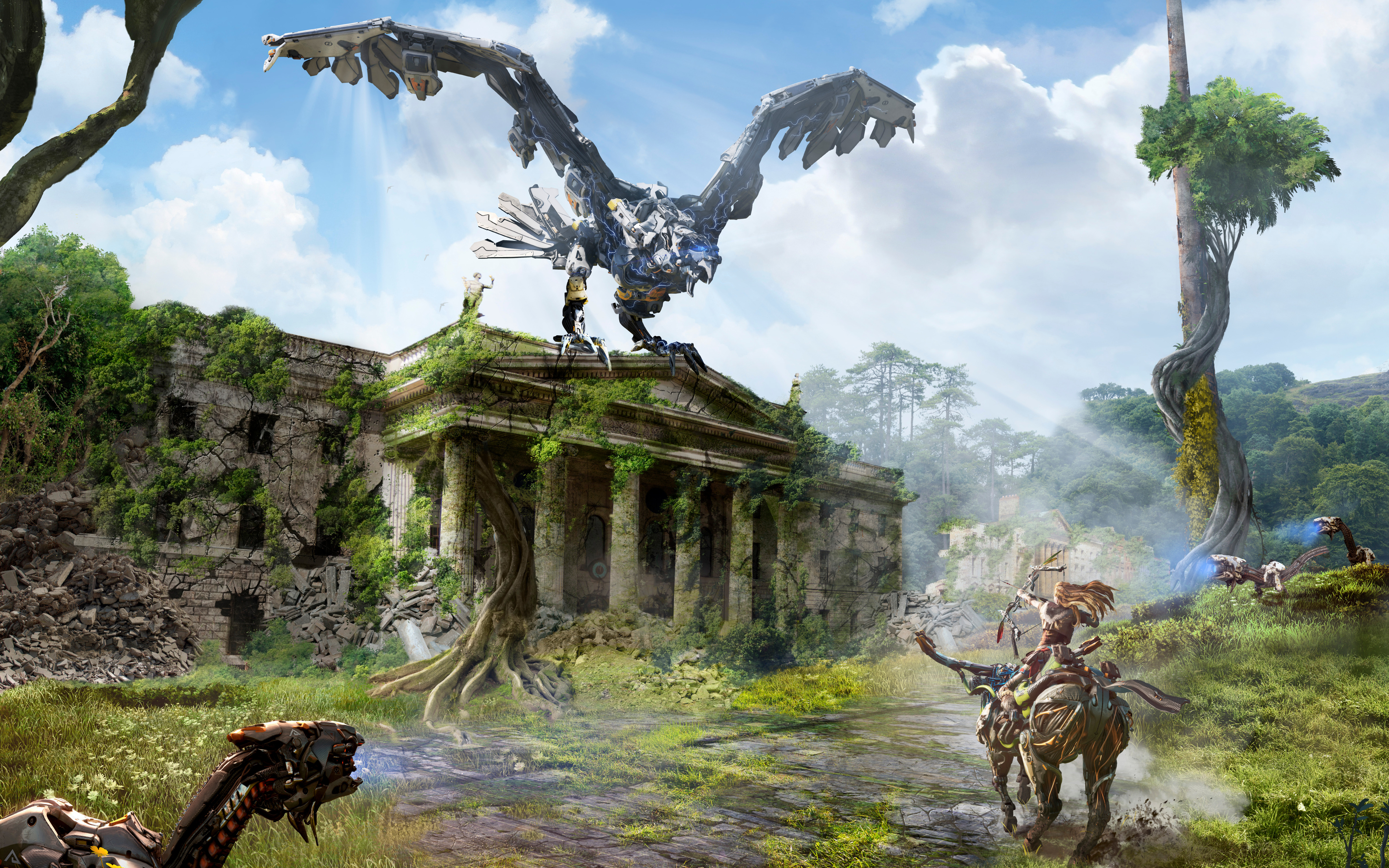 Aloy from Horizon Zero Dawn with robotic bird HD Wallpaper