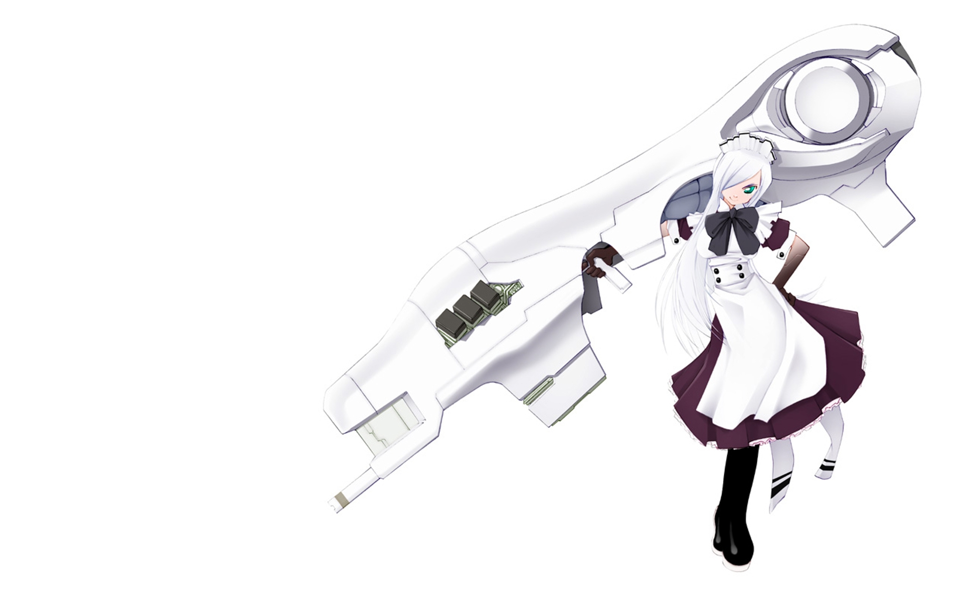 Anime girl with white hair and a large futuristic gun HD Wallpaper