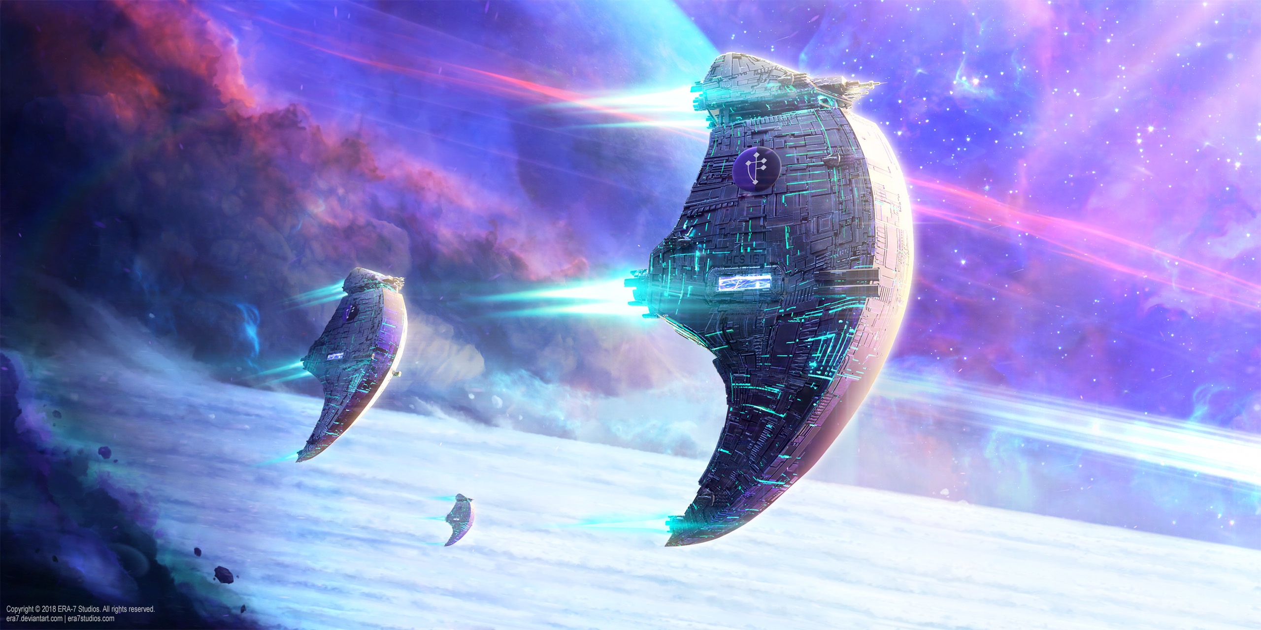 Spaceships in a Nebula HD Wallpaper