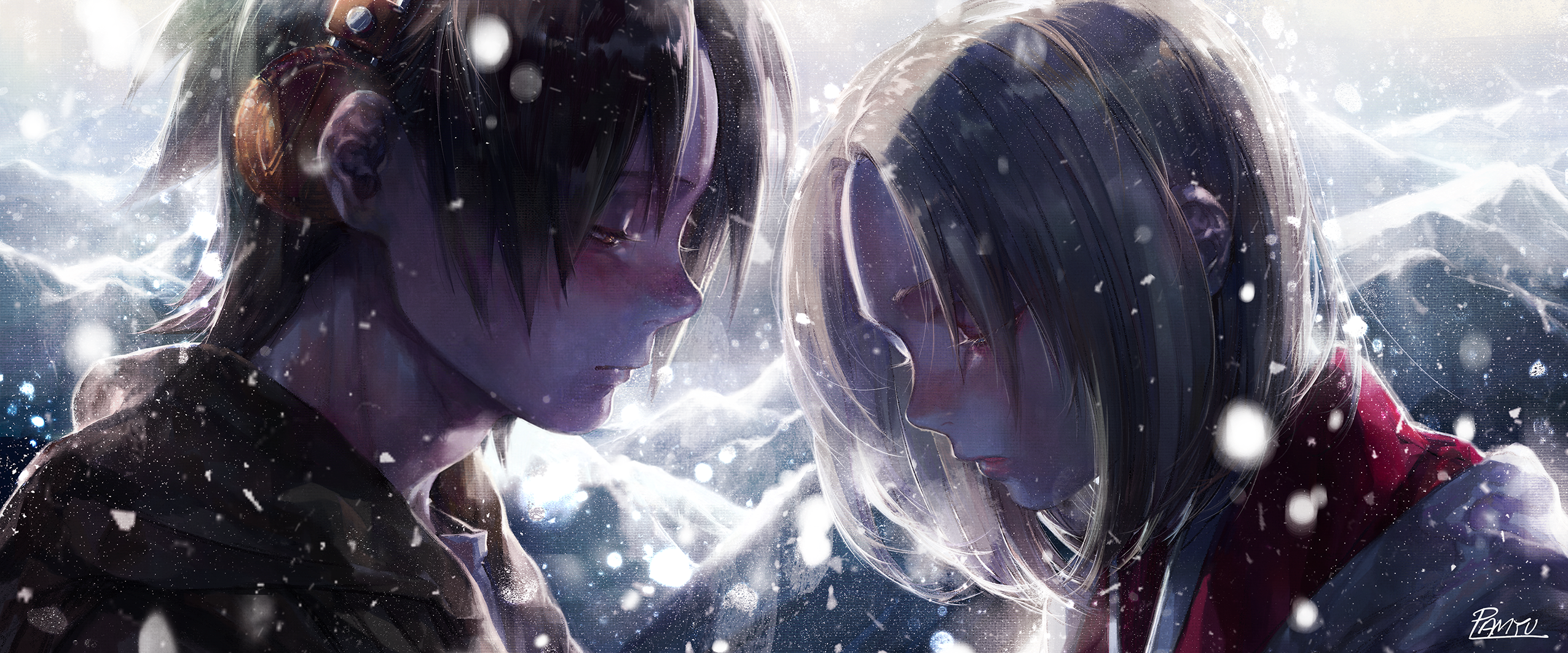 Anna Kyoyama and Asakura Yoh from Shaman King in snow HD Wallpaper