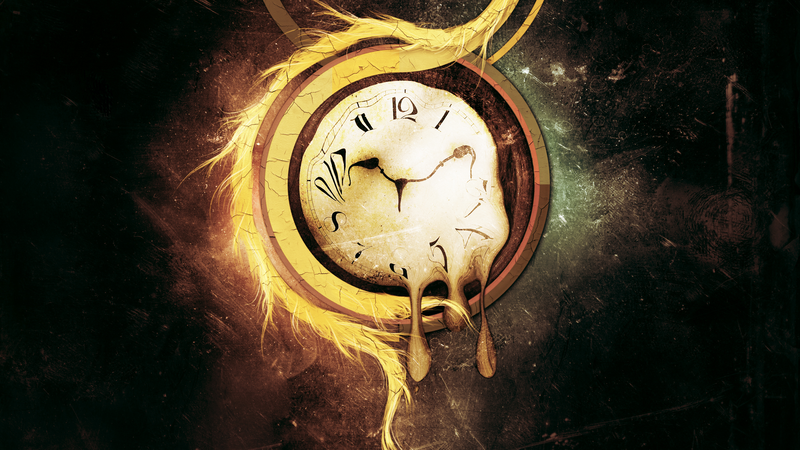 Melting Clock Artwork HD Wallpaper