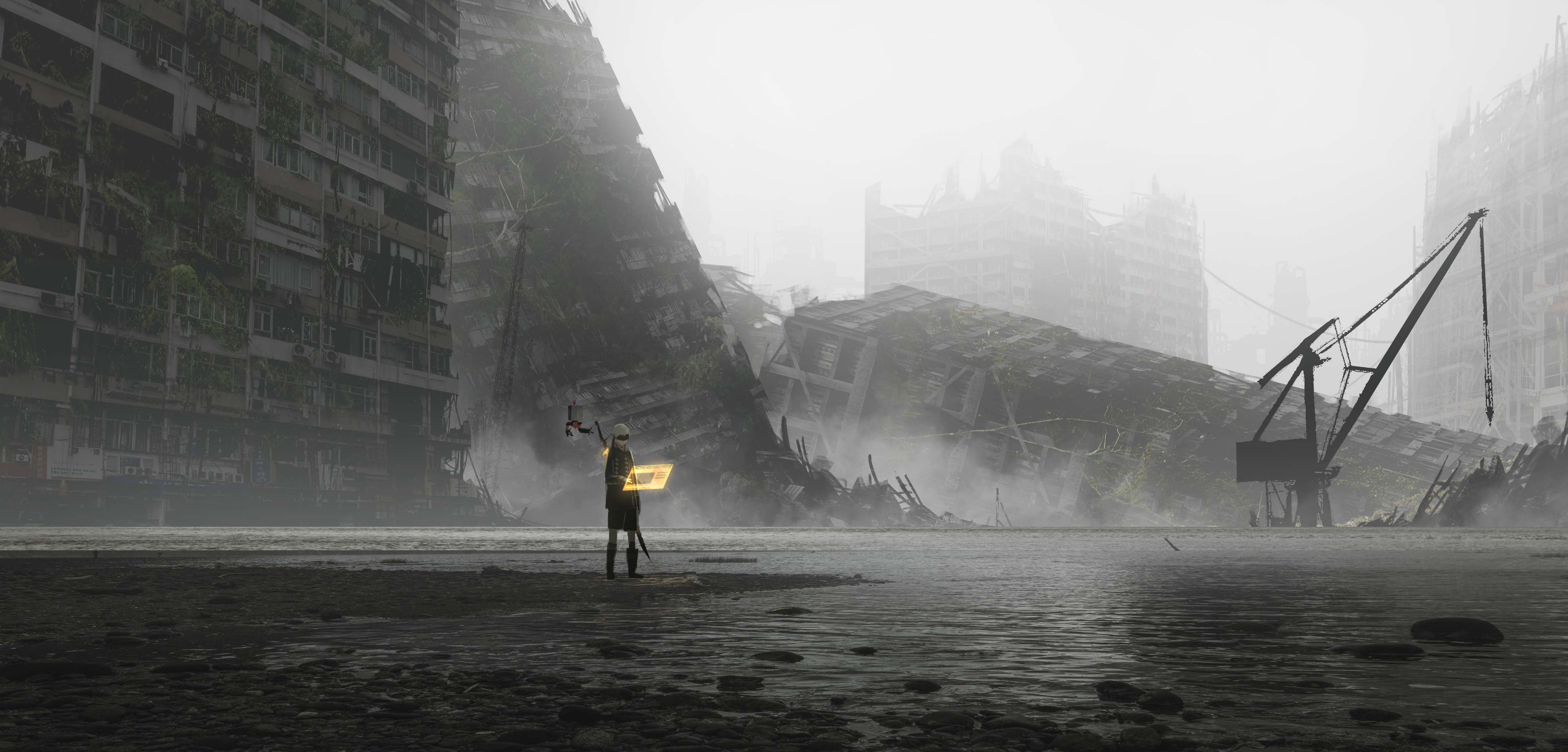 YoRHa No.9 Type S in a ruined city HD Wallpaper