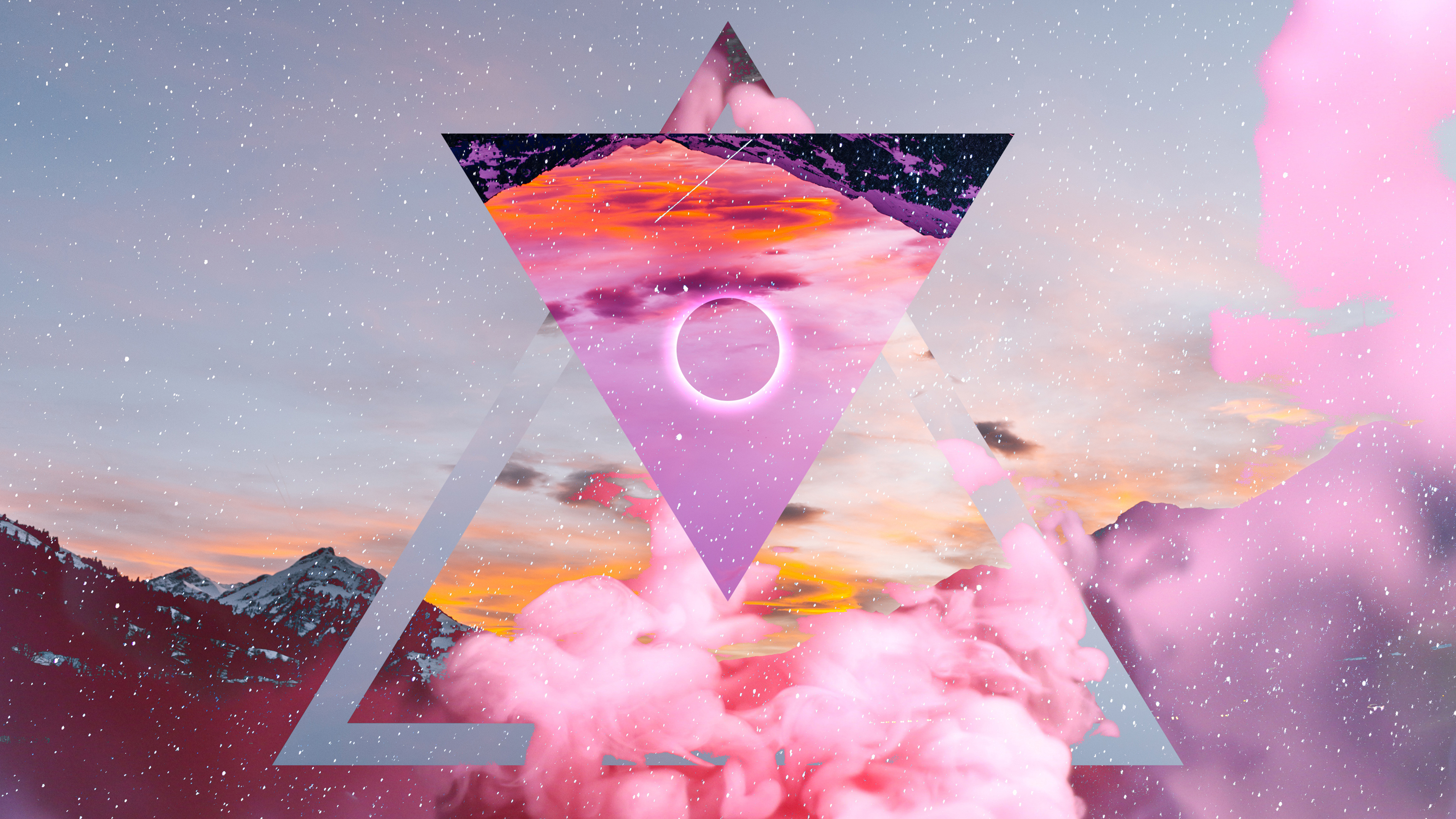 Geometric landscape with mountains and pink clouds HD Wallpaper