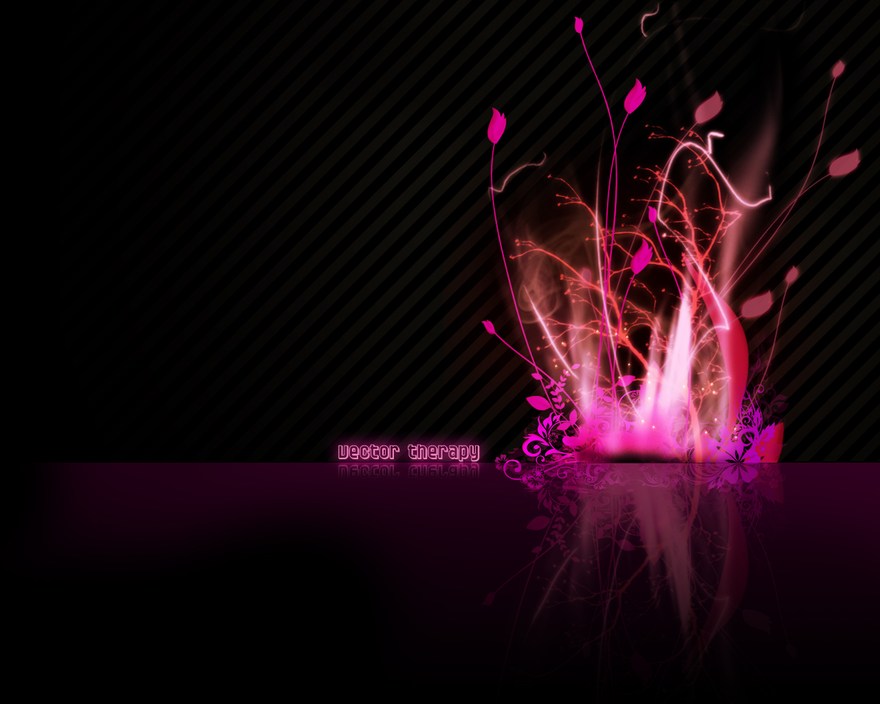 Abstract pink and orange glowing floral design on black background HD Wallpaper