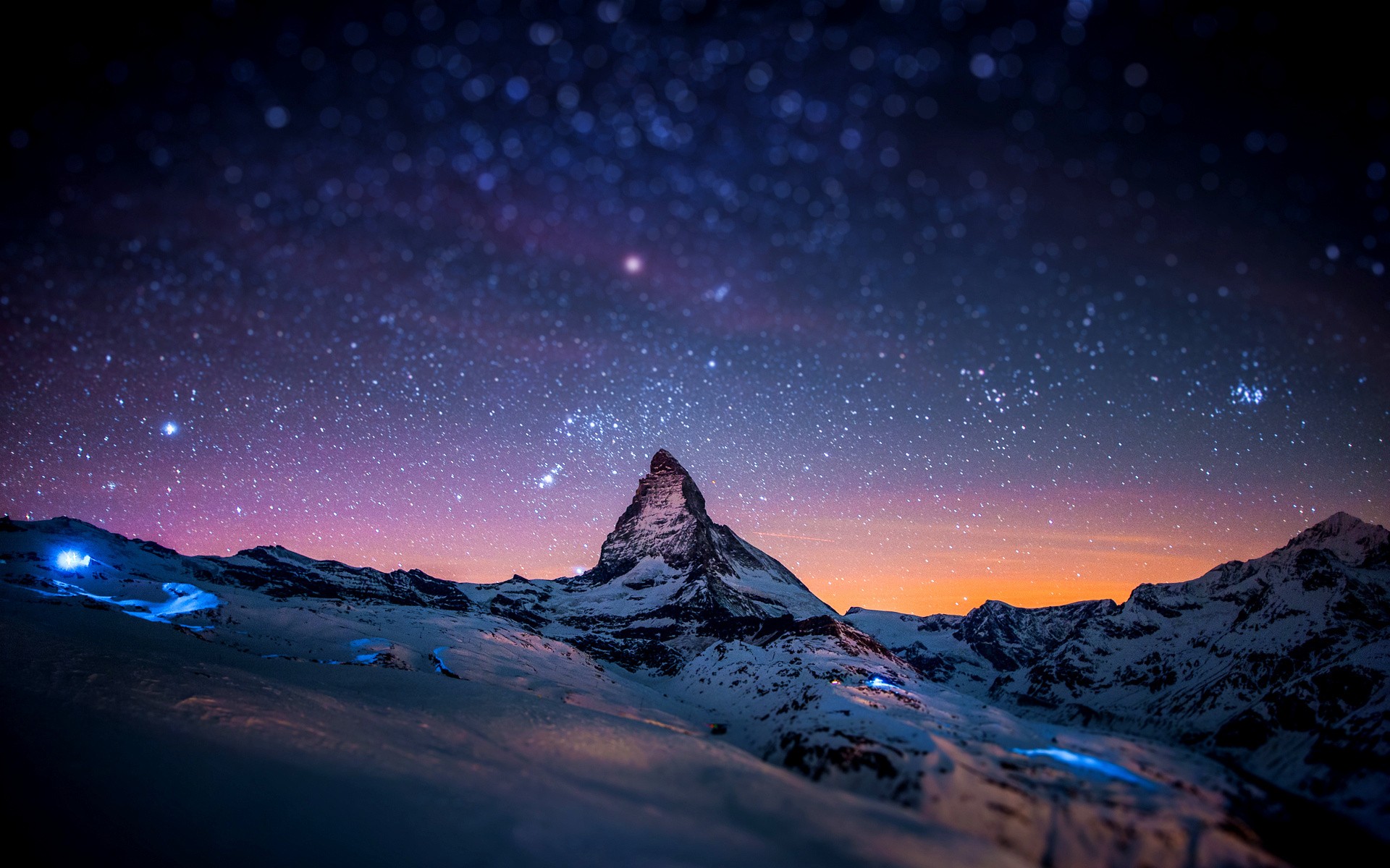 Matterhorn mountain under a starry sky HD Wallpaper