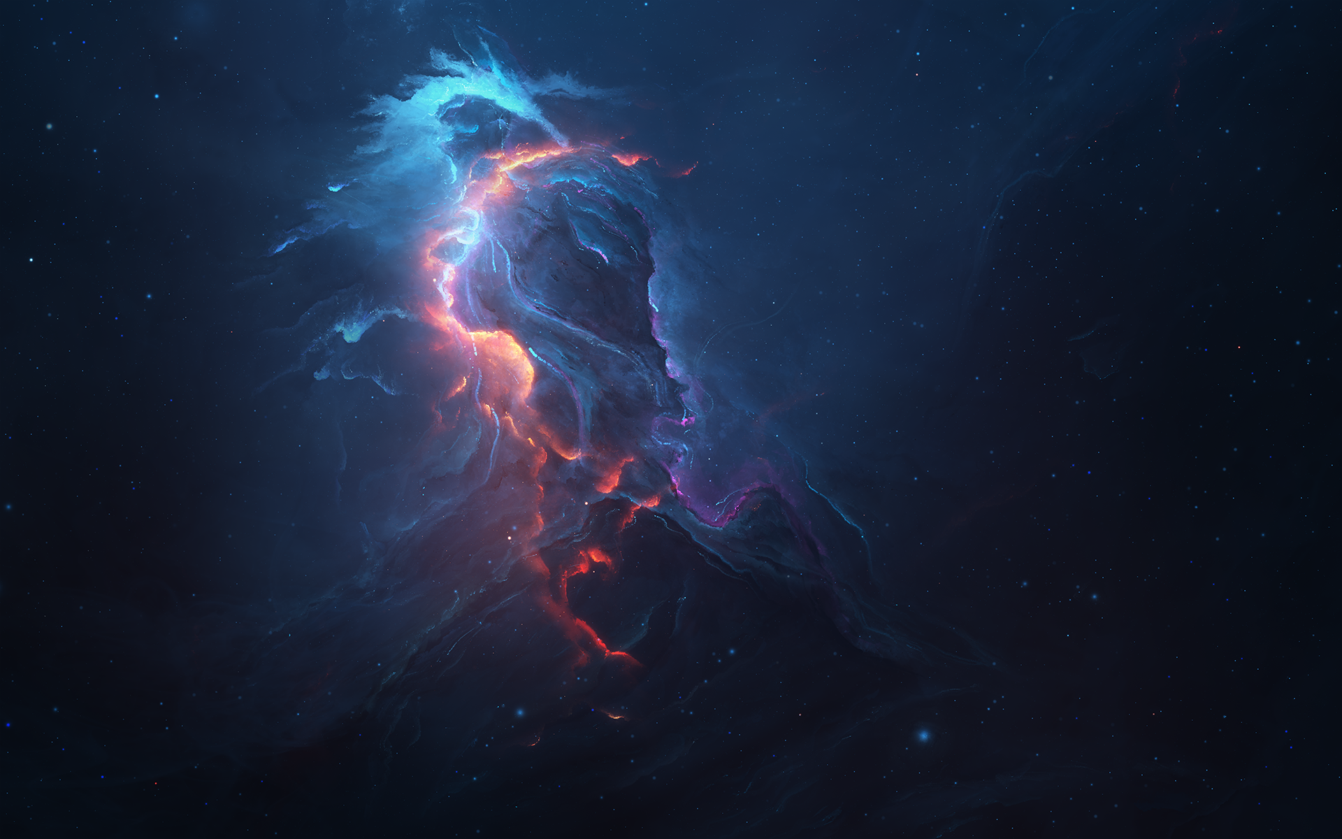 Blue and orange nebula with stars in deep space HD Wallpaper