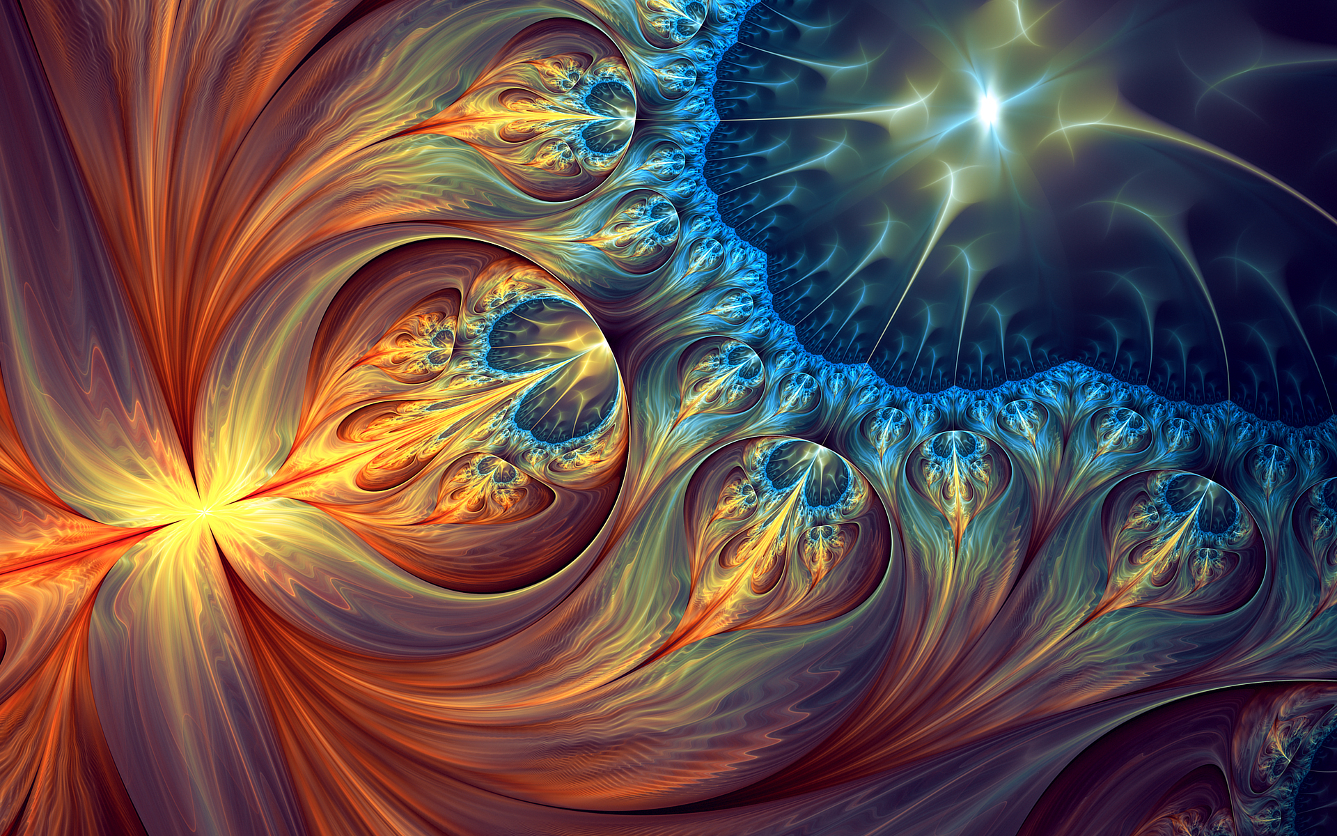 Abstract fractal art with warm and cool colors HD Wallpaper