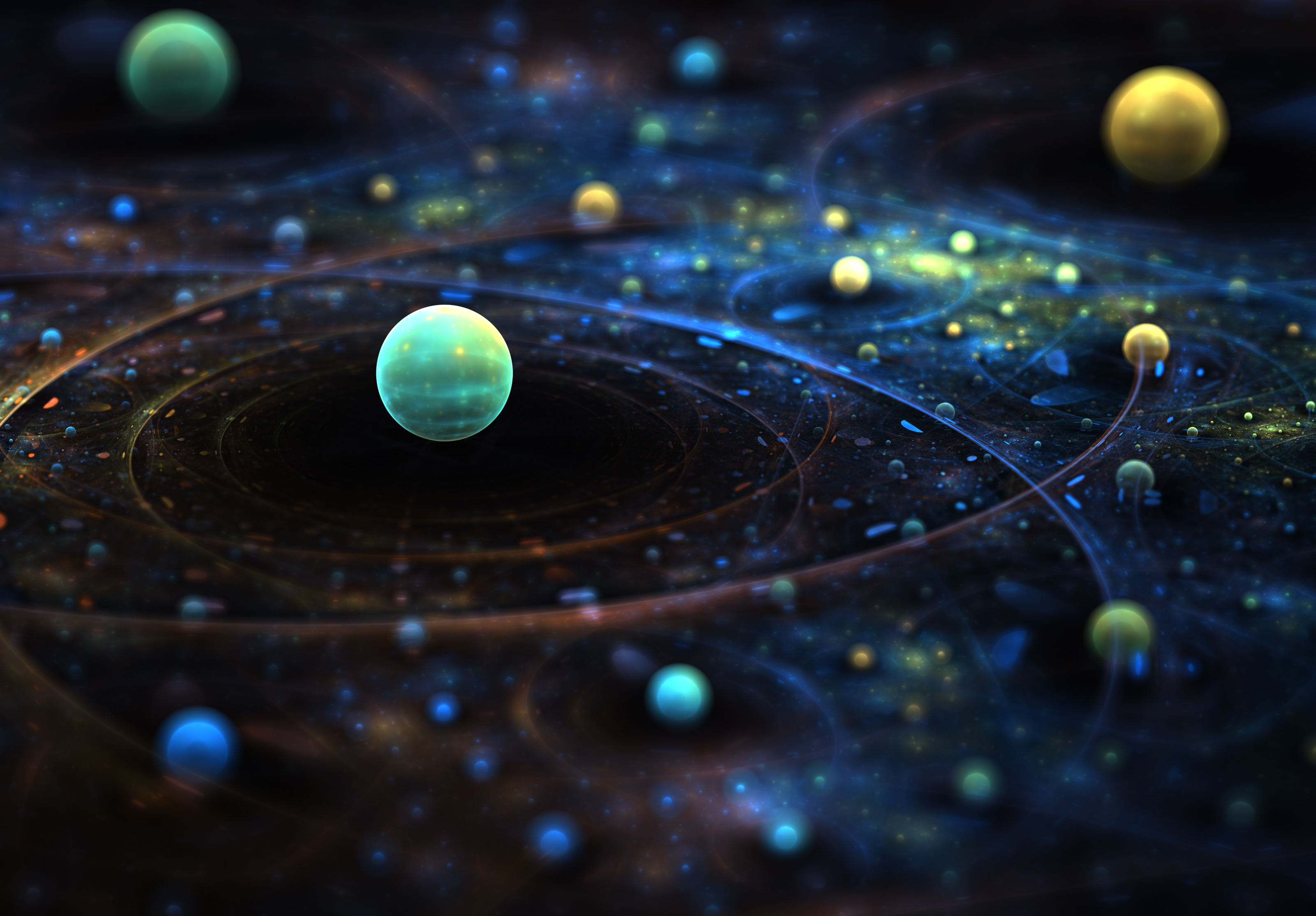 Abstract fractal art with spheres and cosmic lines HD Wallpaper