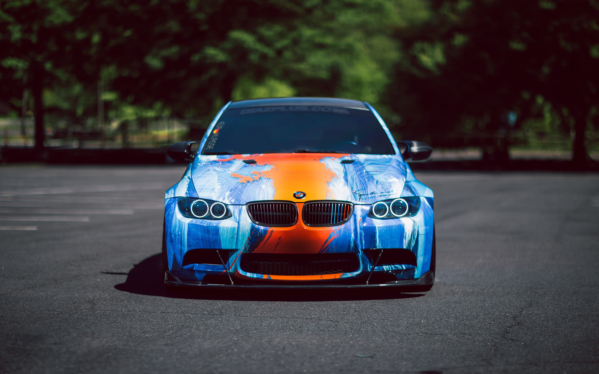 BMW M3 with abstract blue and orange paint job HD Wallpaper