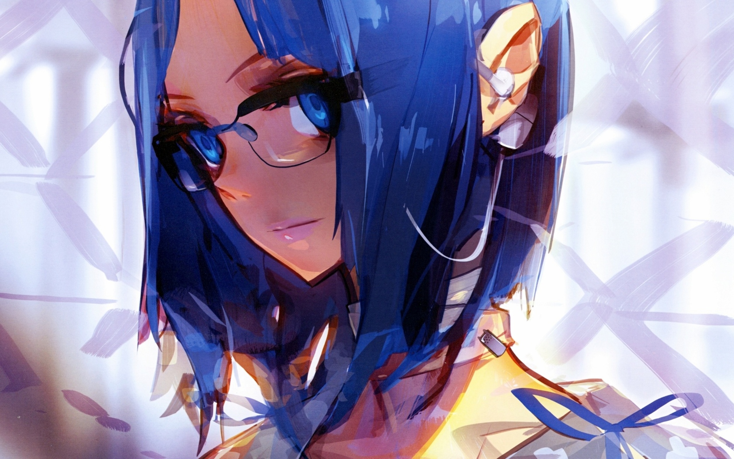 Anime Girl with Blue Hair and Glasses HD Wallpaper