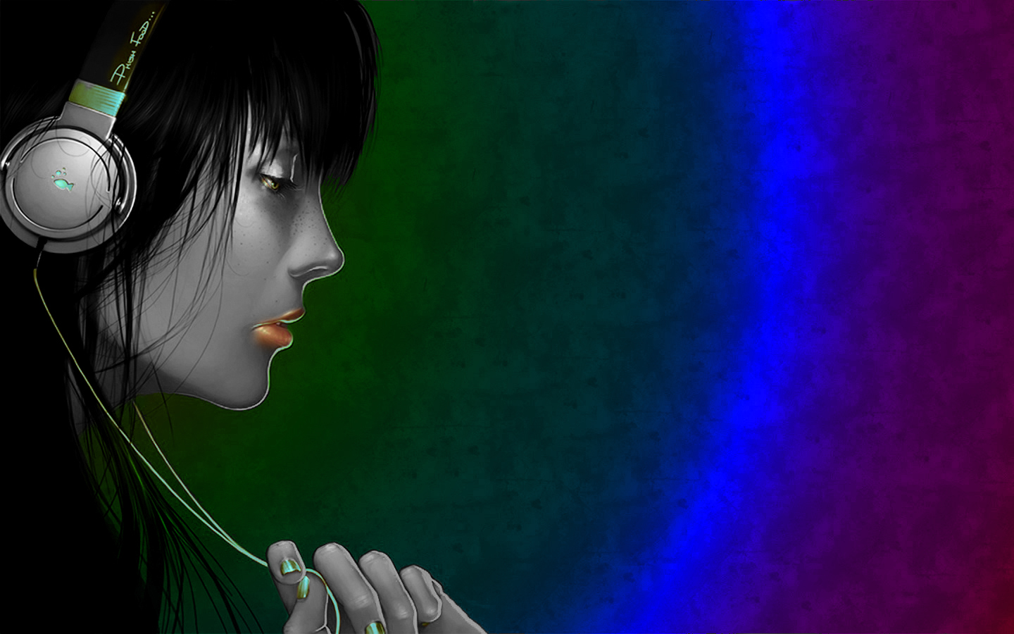 Girl with headphones listening to music HD Wallpaper
