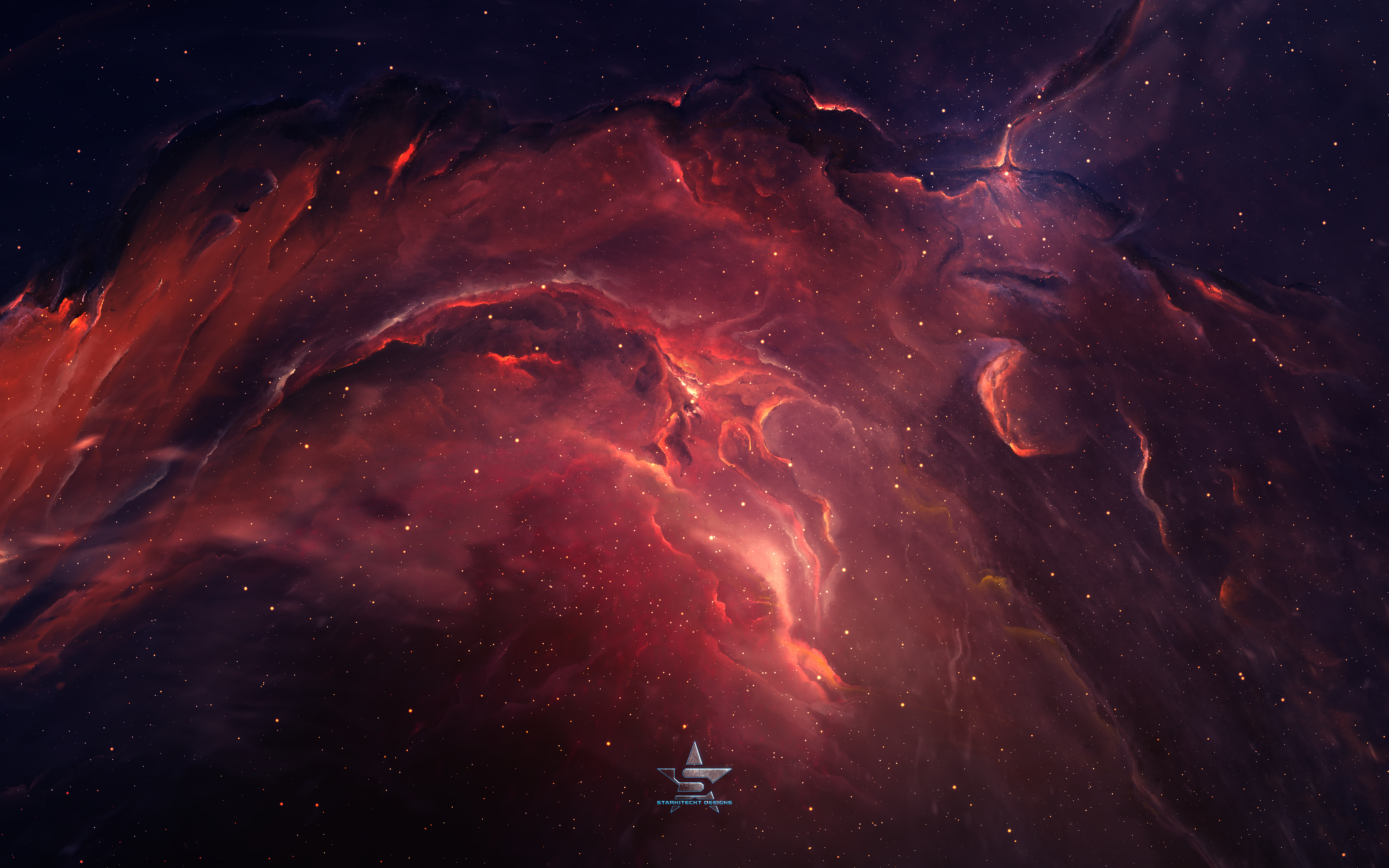 Red and orange nebula with stars HD Wallpaper