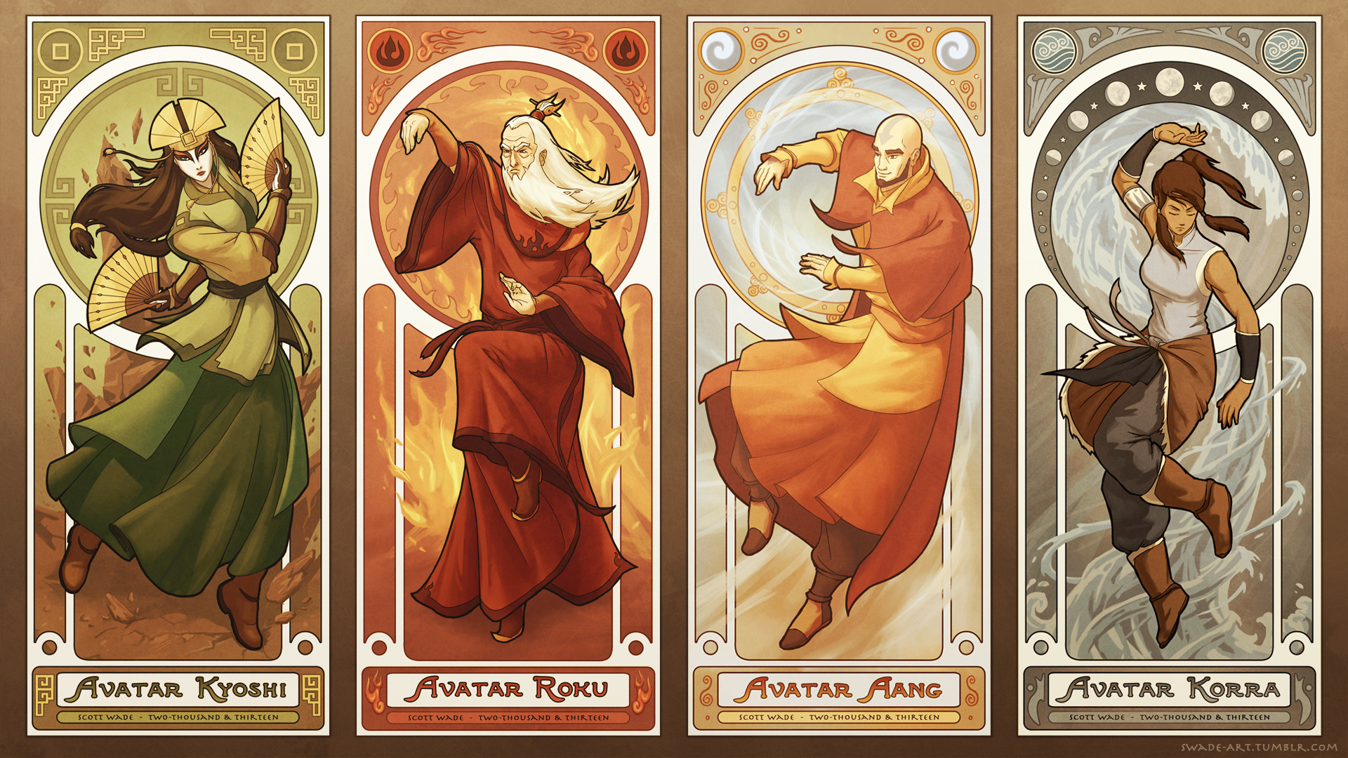 Avatar Kyoshi, Roku, Aang, and Korra HD Wallpaper