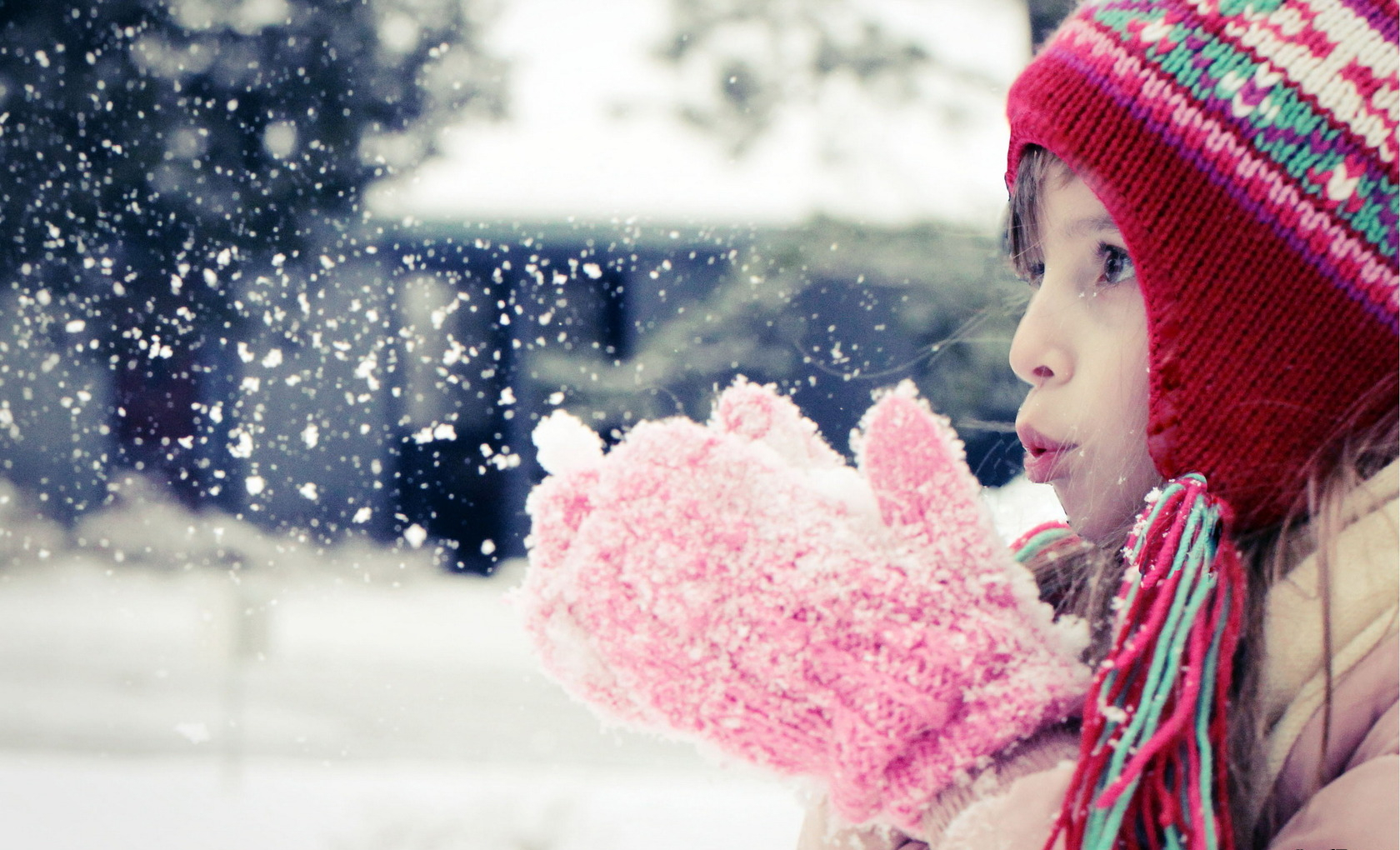 Girl blowing snow in winter HD Wallpaper