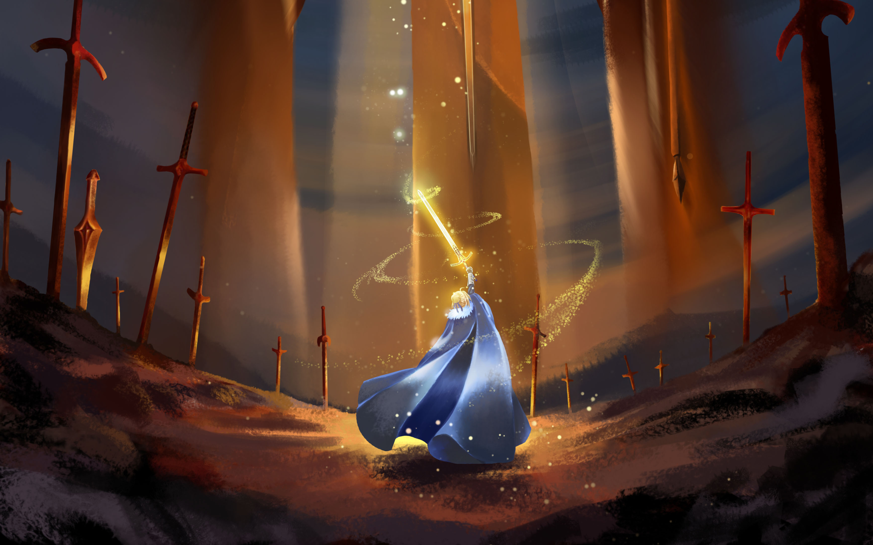 Saber from Fate Series holding a glowing sword HD Wallpaper
