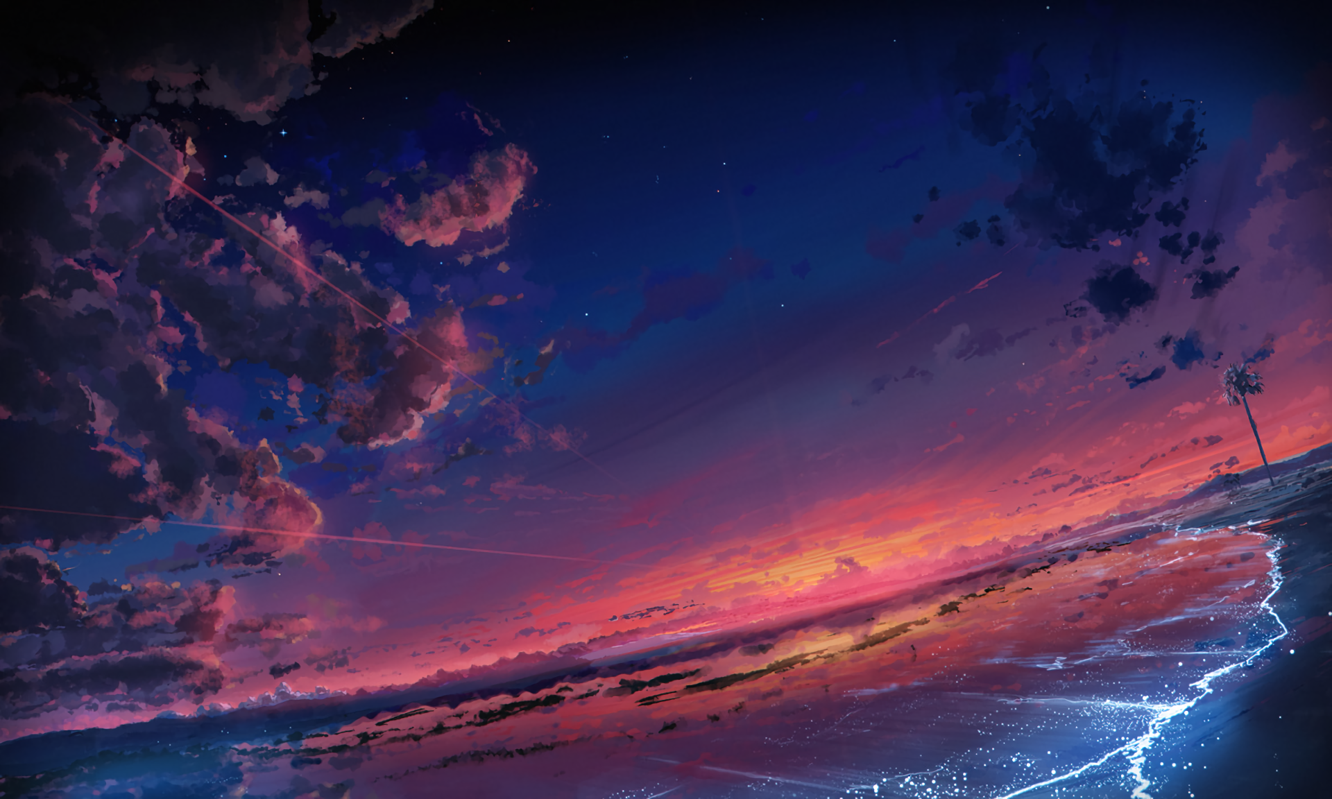 Sunset over a beach with clouds HD Wallpaper