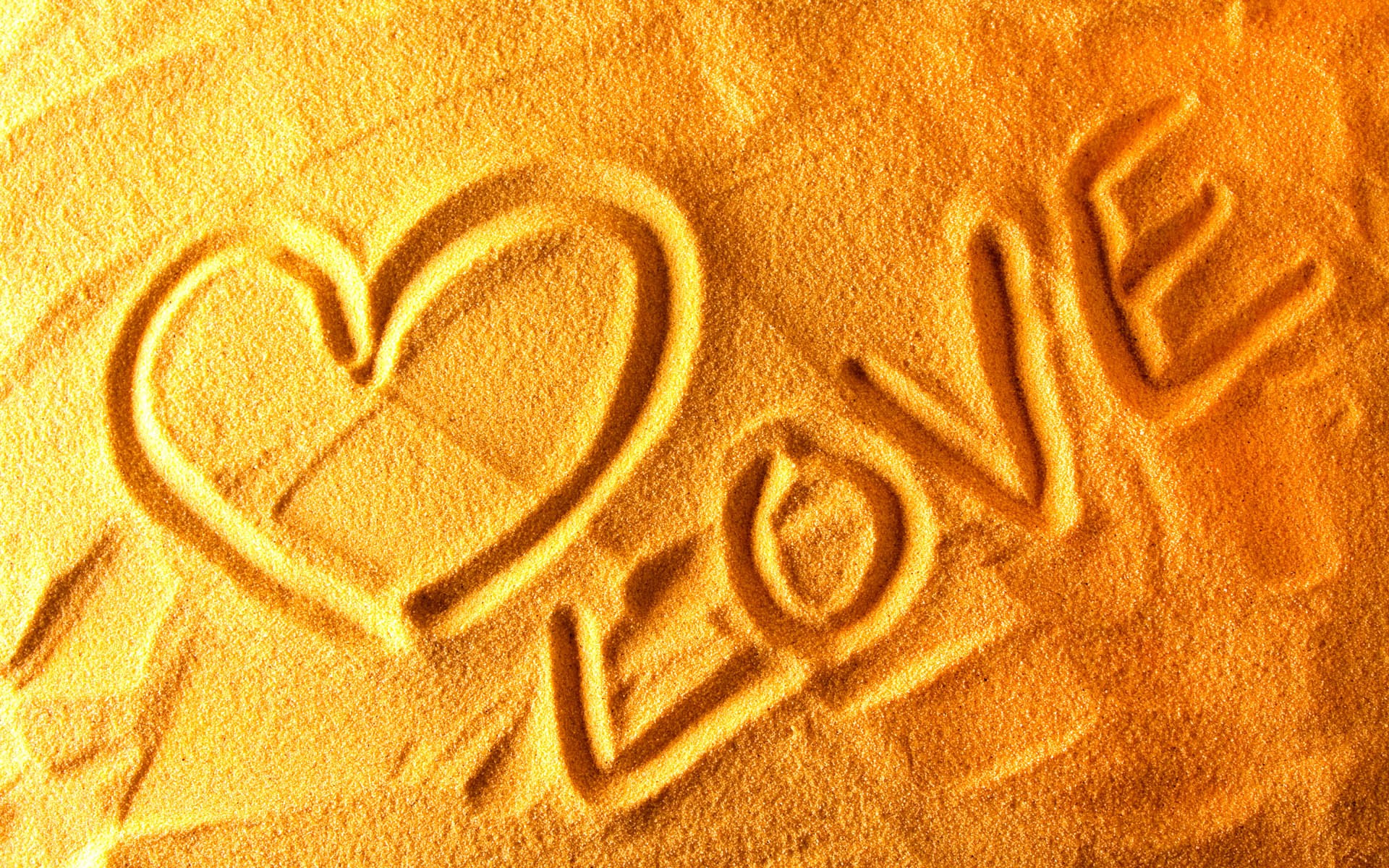 Heart and Love written in sand HD Wallpaper