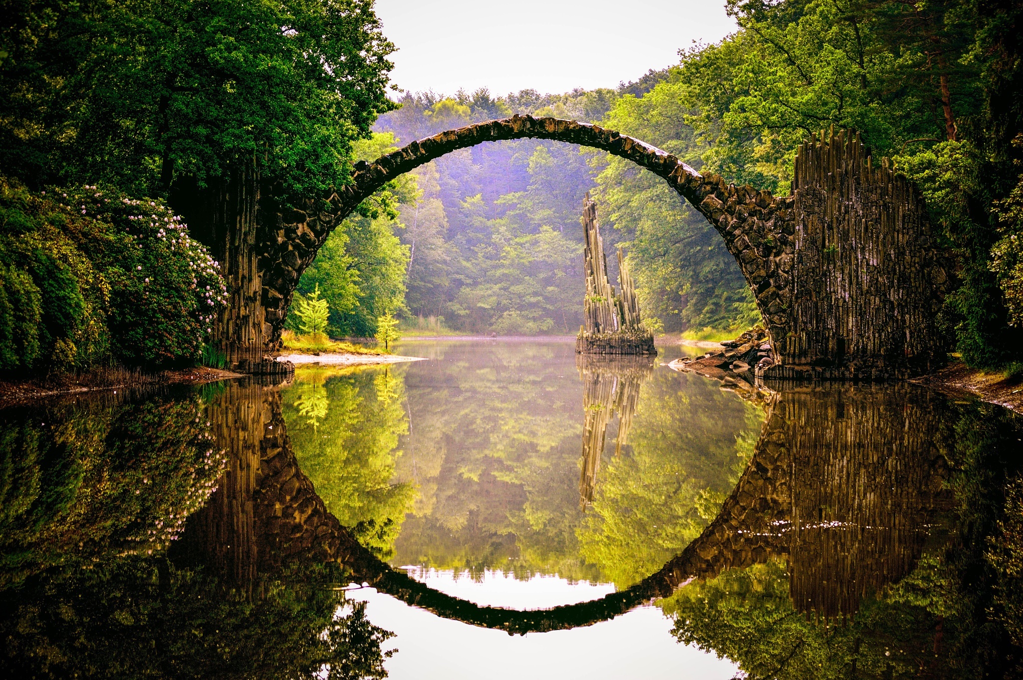 Devils Bridge Reflection Over River in Germany HD Wallpaper