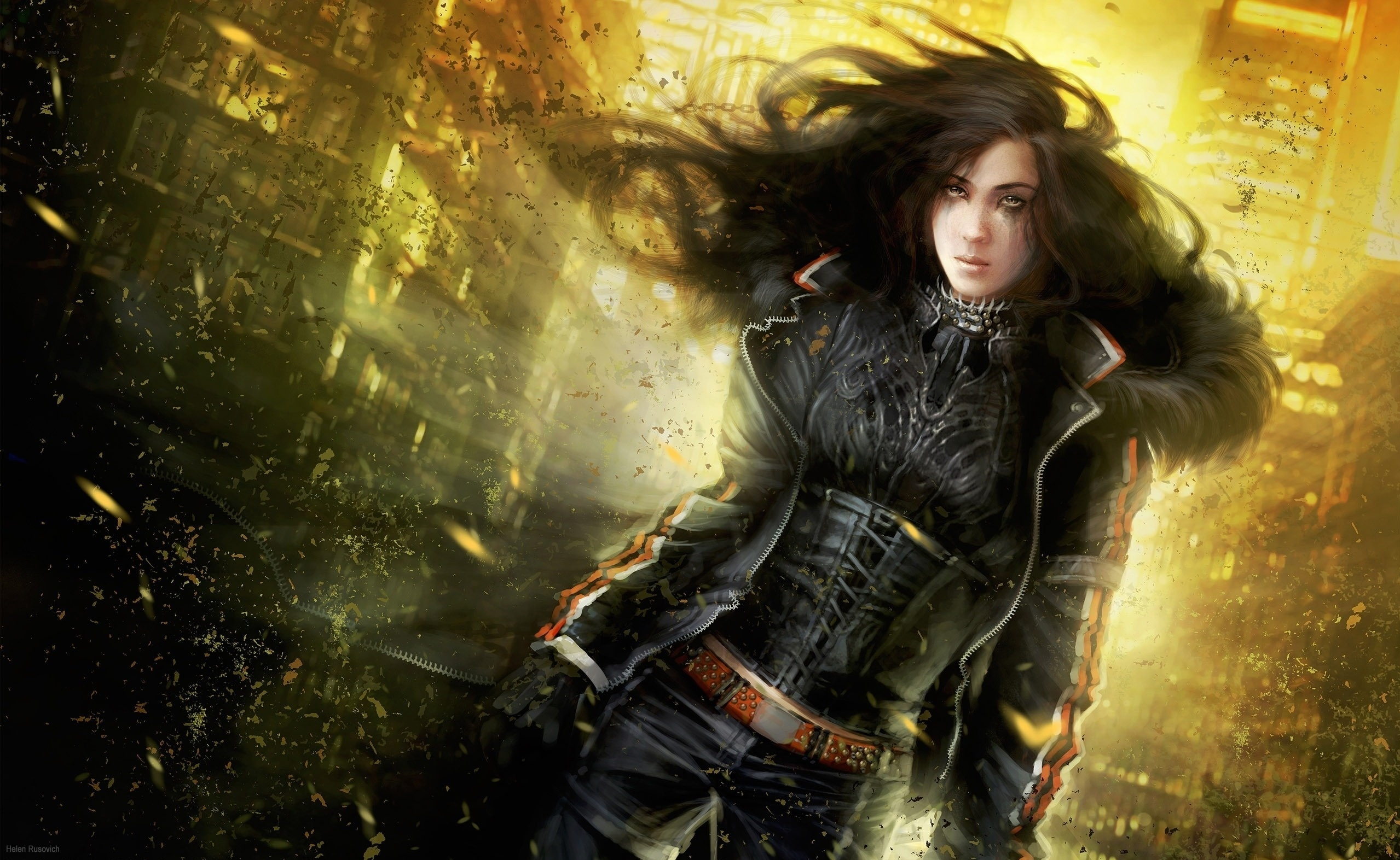 Woman in a futuristic city HD Wallpaper