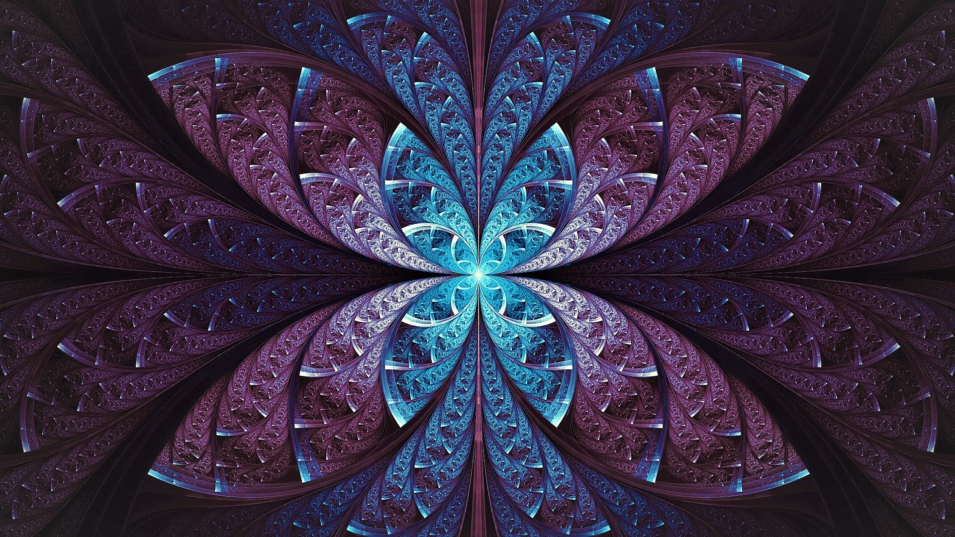 Abstract Blue and Purple Fractal Flower HD Wallpaper