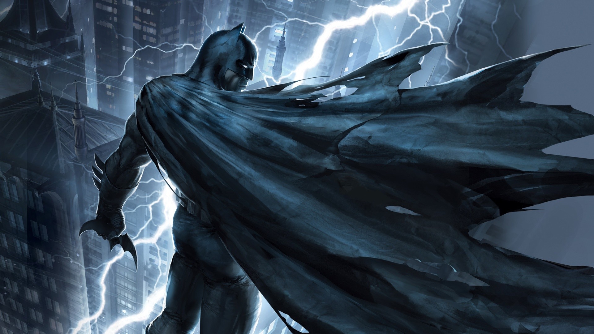 Batman in a stormy Gotham City HD Wallpaper