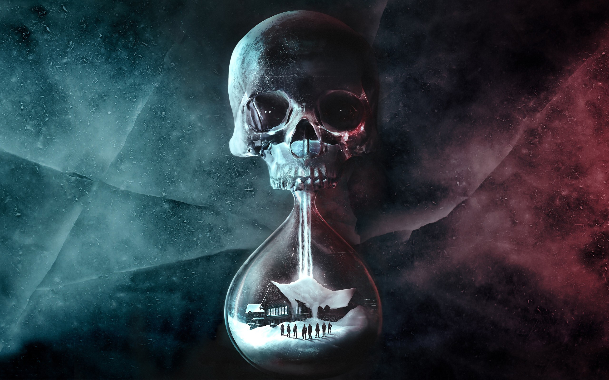 Until Dawn hourglass skull with people and cabin HD Wallpaper