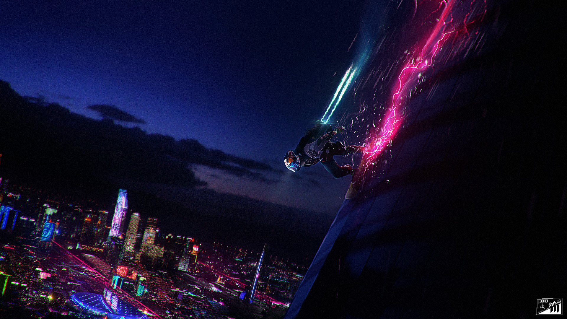 Electric Rider in a Neon City HD Wallpaper