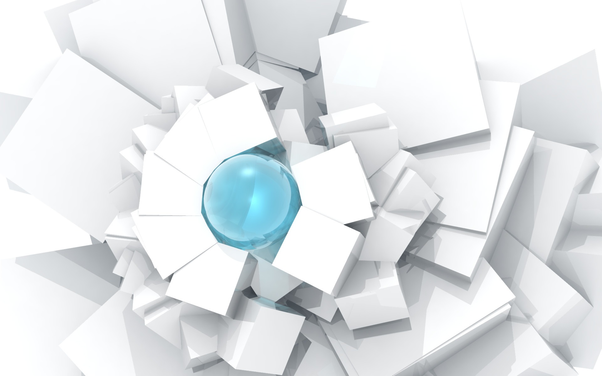 Abstract 3D render of white cubes and a blue sphere HD Wallpaper