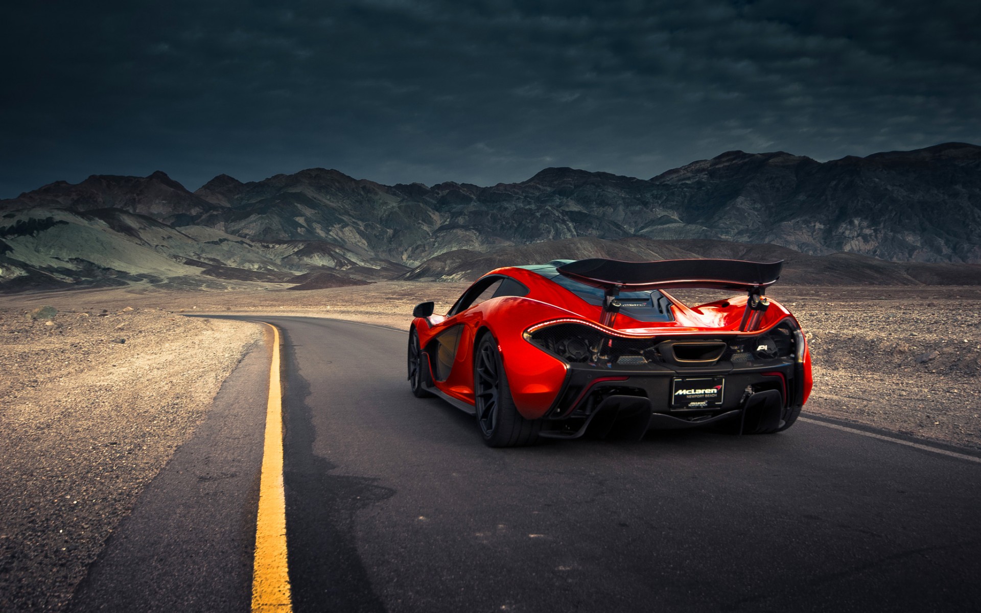 Red McLaren P1 Sport Car on Desert Road HD Wallpaper