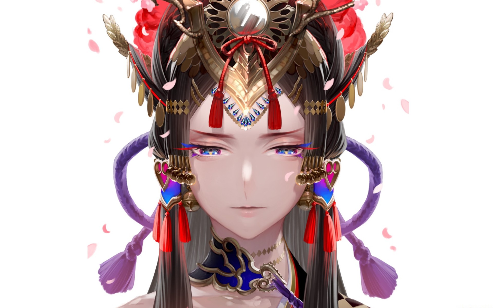 Anime Girl with Elaborate Headdress and Flowing Hair HD Wallpaper