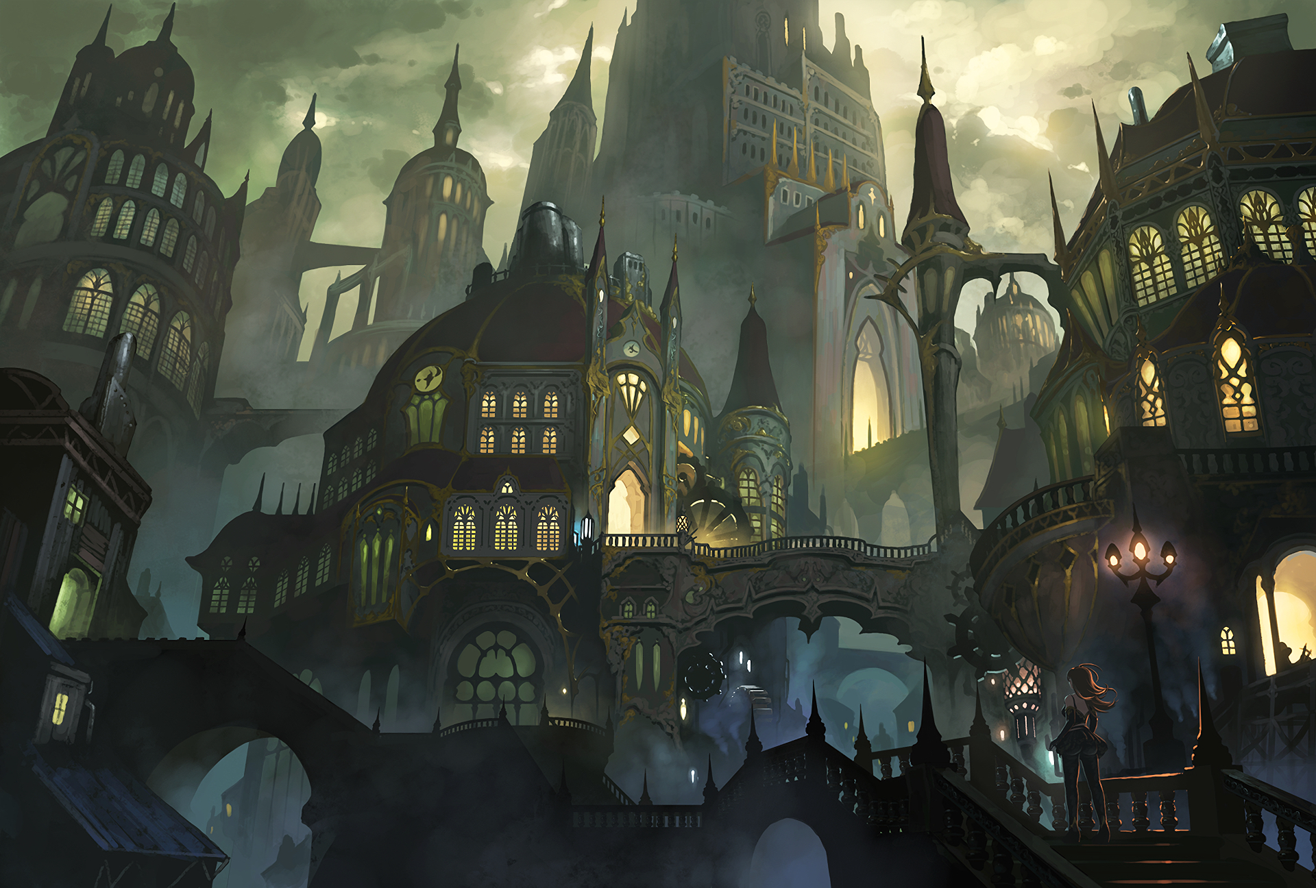 Fantasy Cityscape with Elaborate Architecture HD Wallpaper