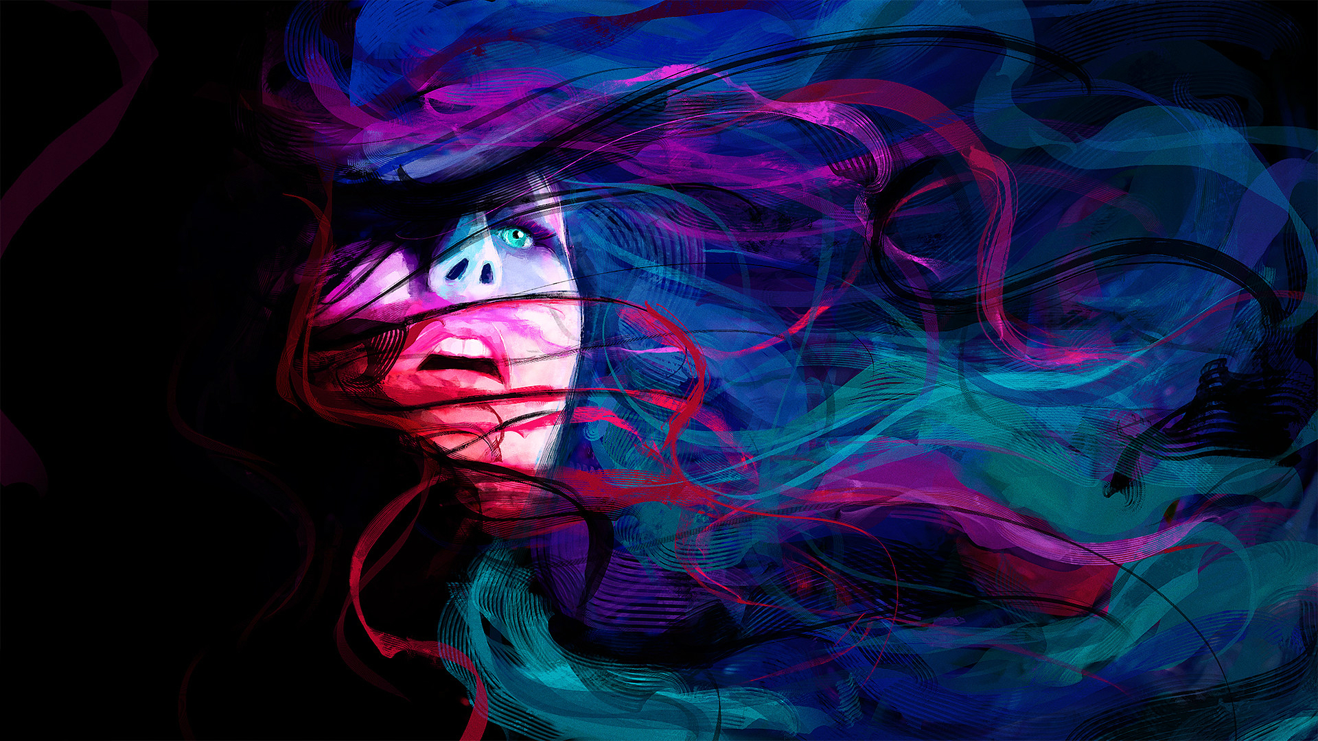 Artistic portrait of a woman with colorful abstract elements HD Wallpaper
