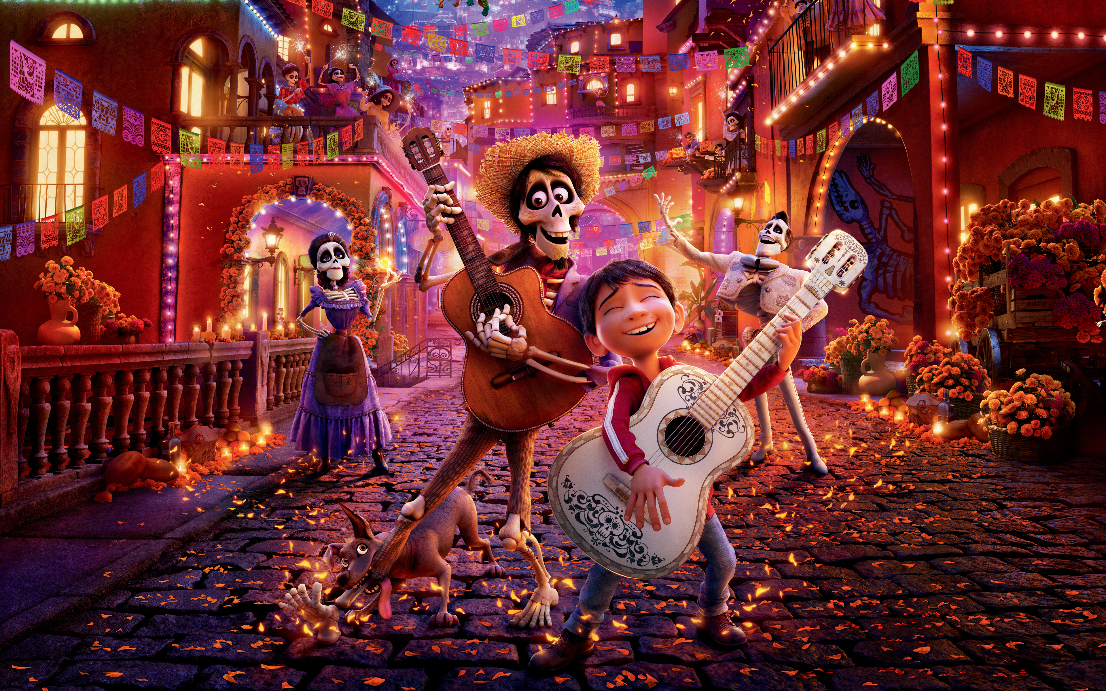 3840x2400 Coco (Movie), Dante (Coco), Ernesto de la Cruz, Hector (Coco), Imelda Rivera, Miguel Rivera, Skeleton