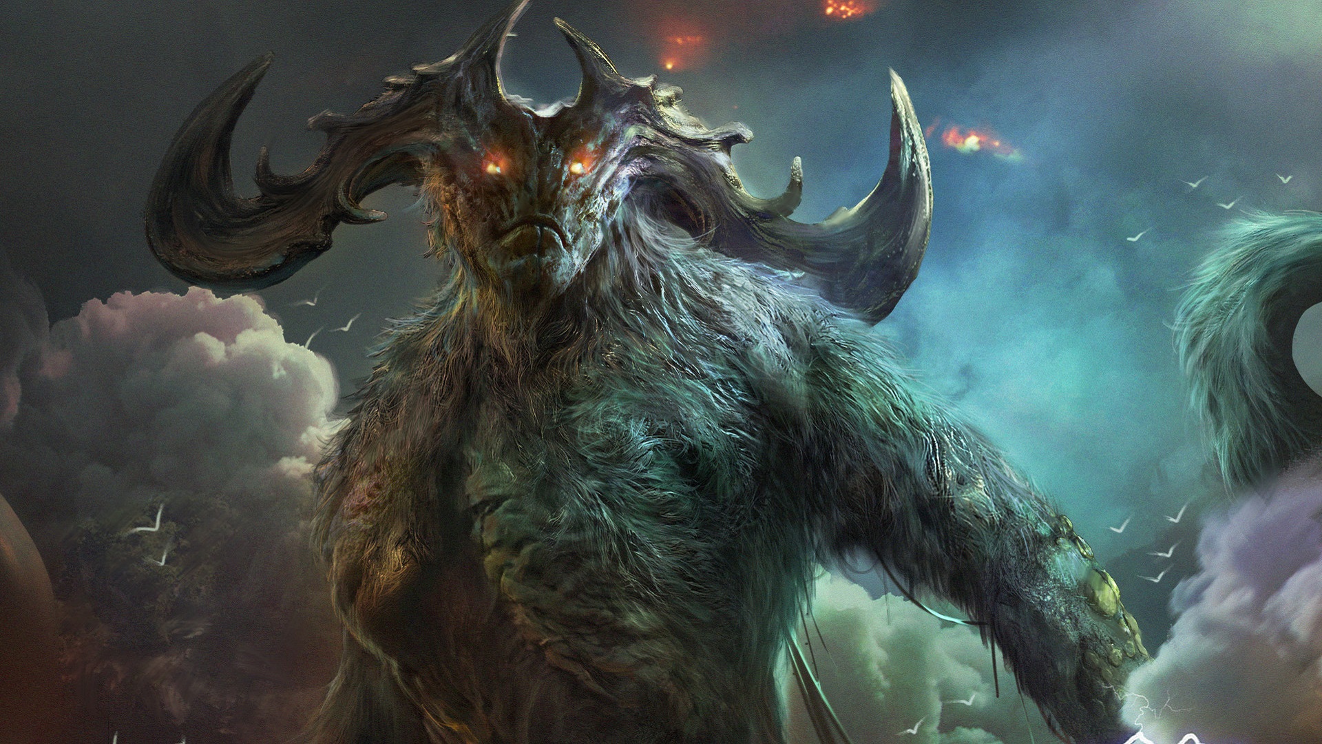 Fantasy Creature with Horns and Fur HD Wallpaper
