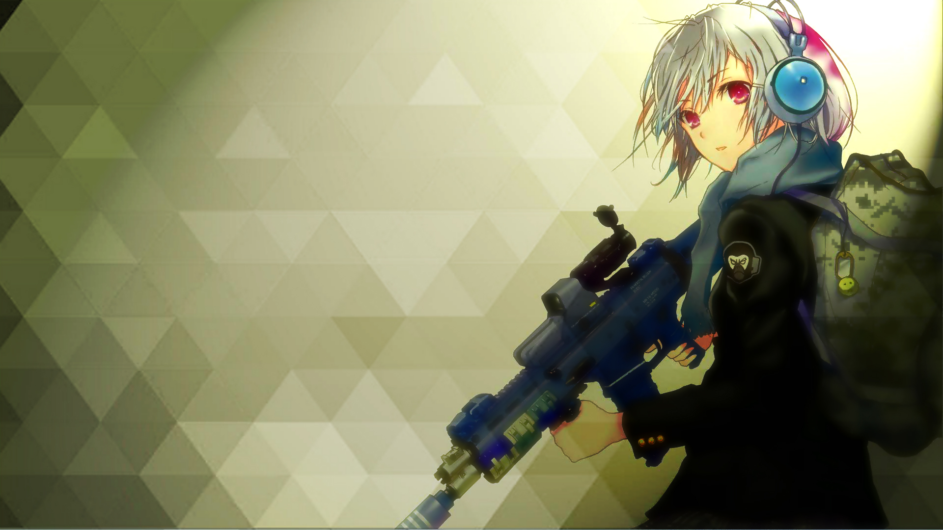 Anime girl with headphones and gun HD Wallpaper