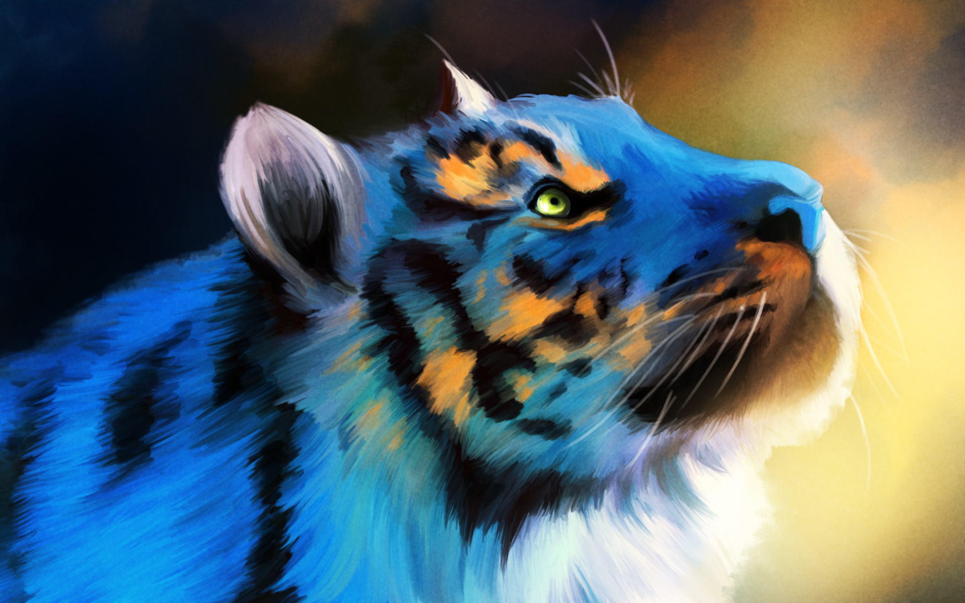 Blue tiger with orange stripes HD Wallpaper