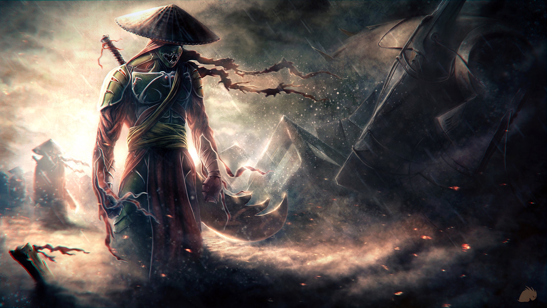 Samurai Warrior in a Misty Landscape HD Wallpaper