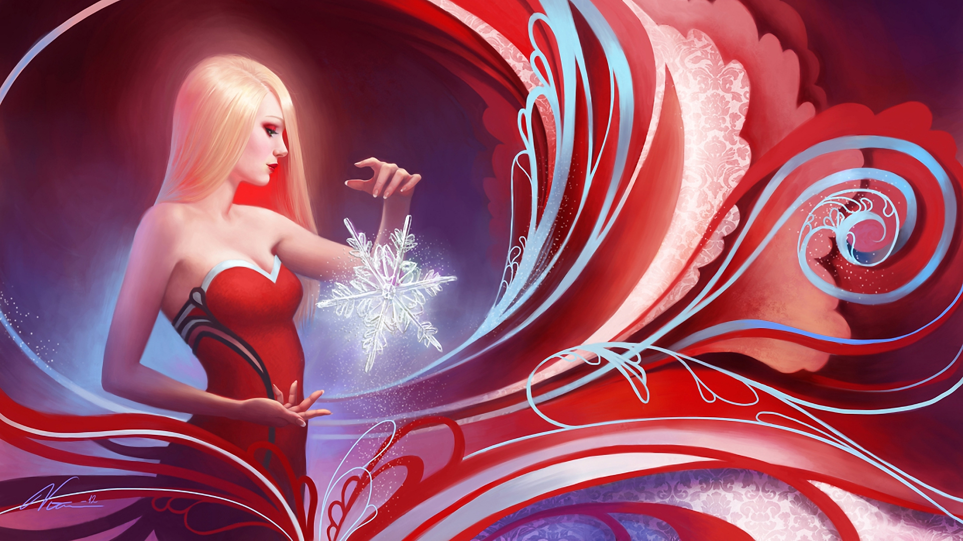 Ice fairy holding a snowflake HD Wallpaper