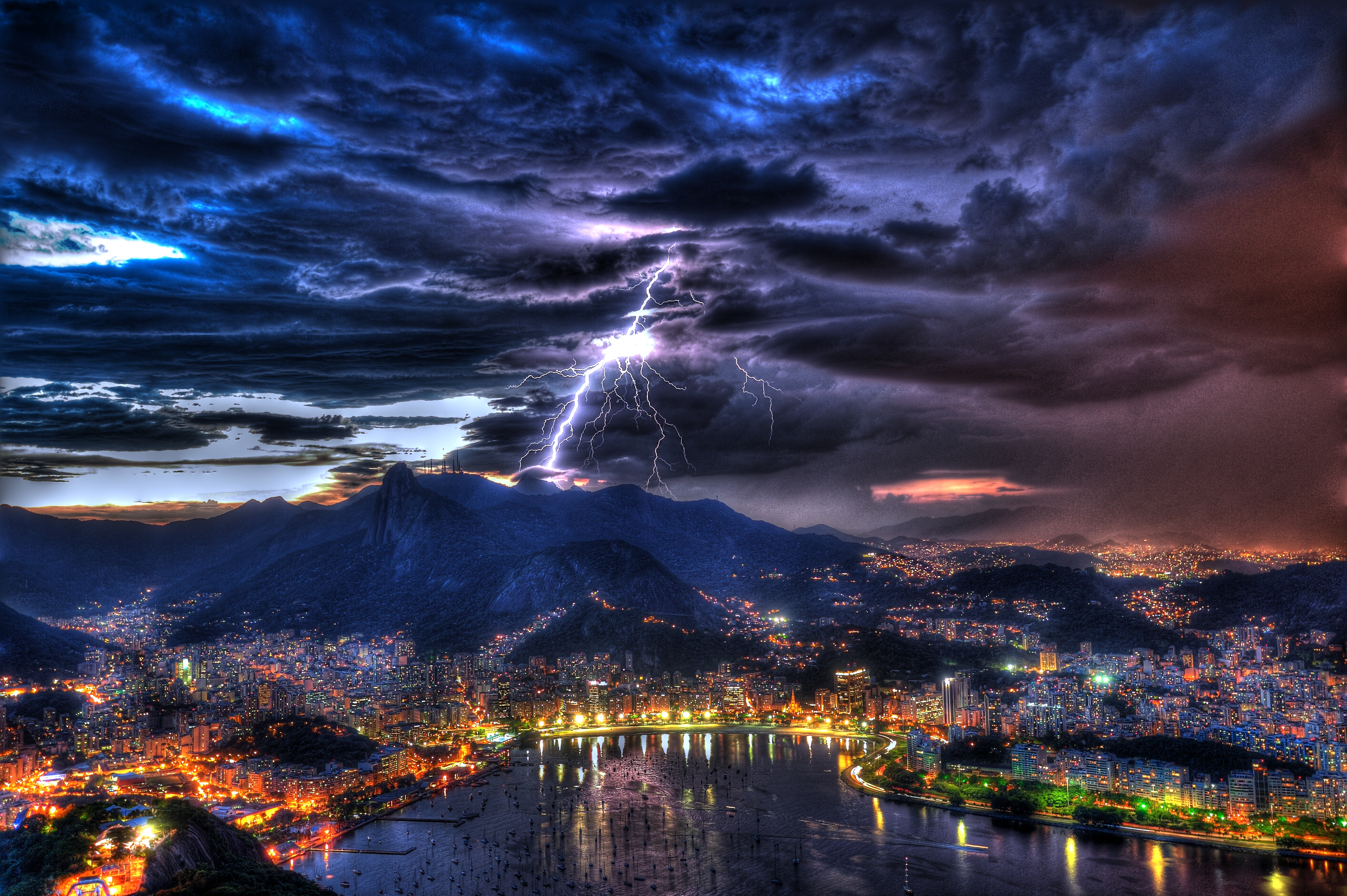 Lightning Storm Over Rio de Janeiro at Night HD Wallpaper