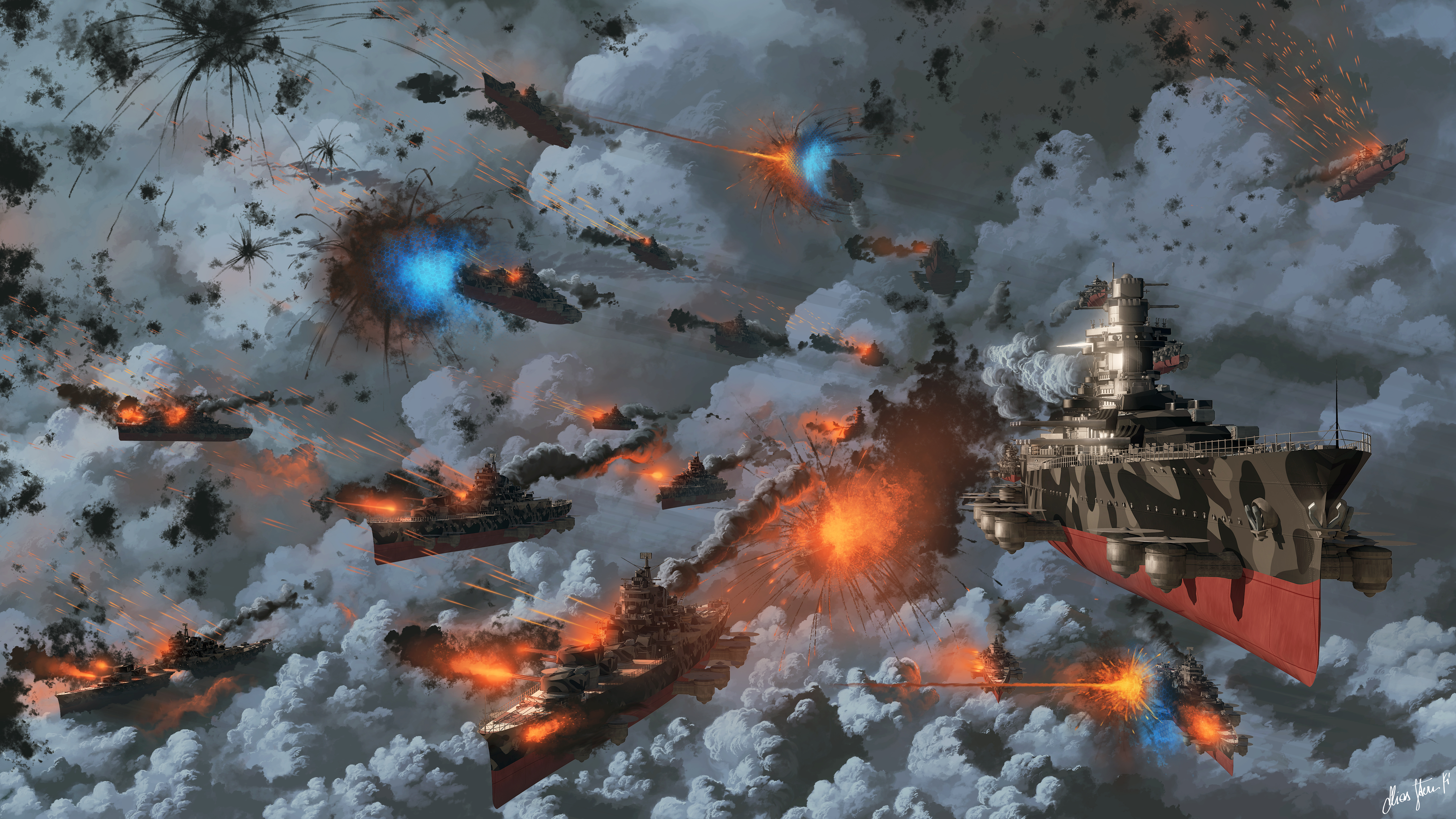 Sci-Fi Steampunk Airship Battle HD Wallpaper